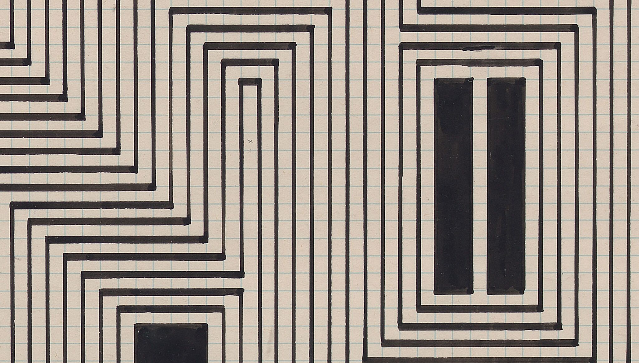 A detail of a work on paper by Josef Albers Study for Graphic Tectonic, circa 1942