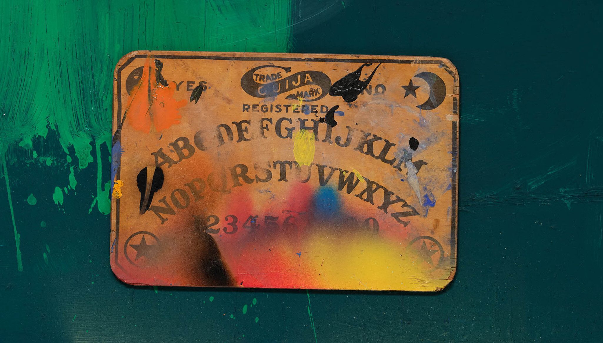 A detail of an artwork by Raymond Saunders, titled Passing By and Always Curious, dated 1986
