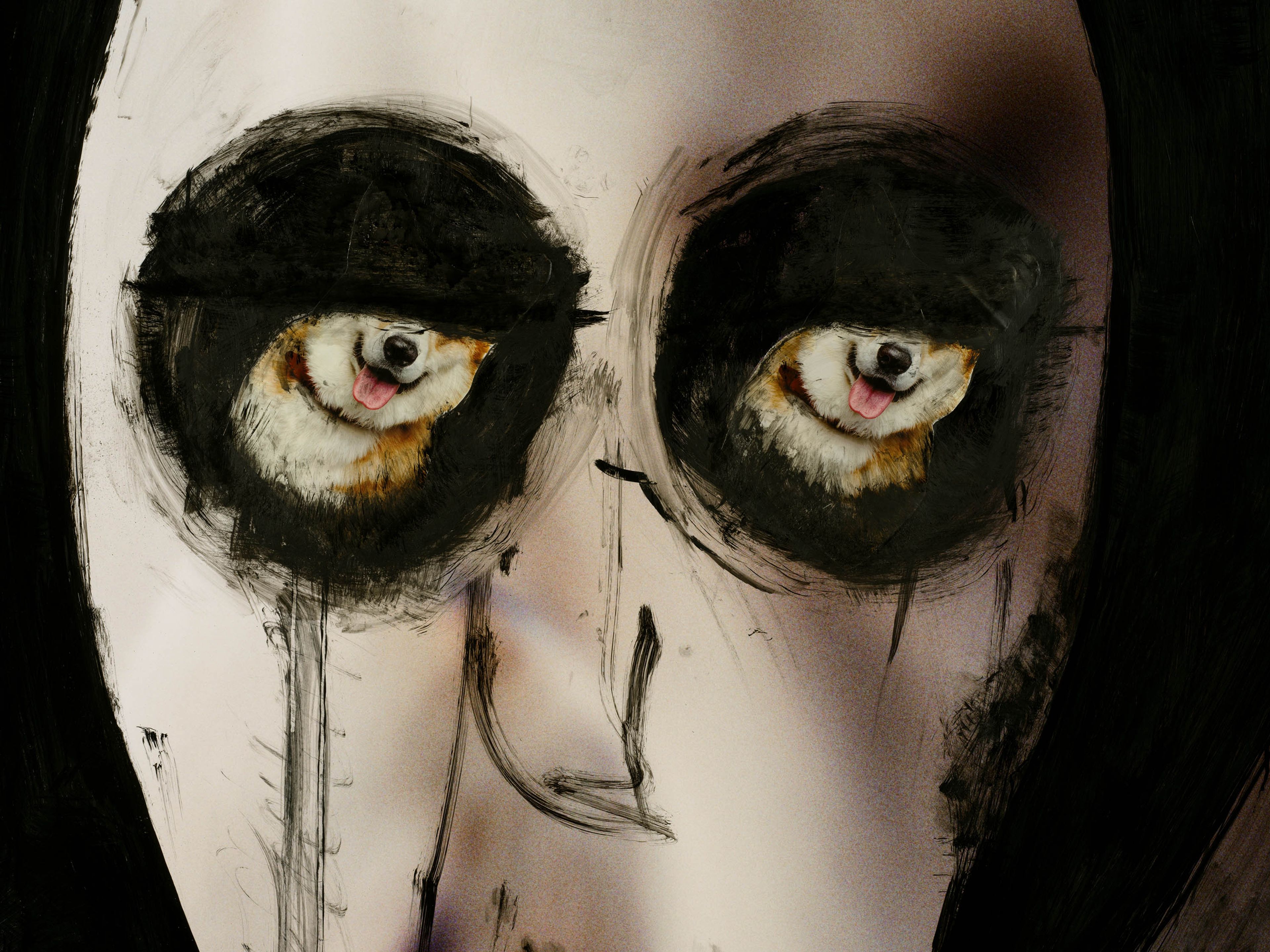 A detail from an untitled work on paper by Huma Bhabha, dated 2025.