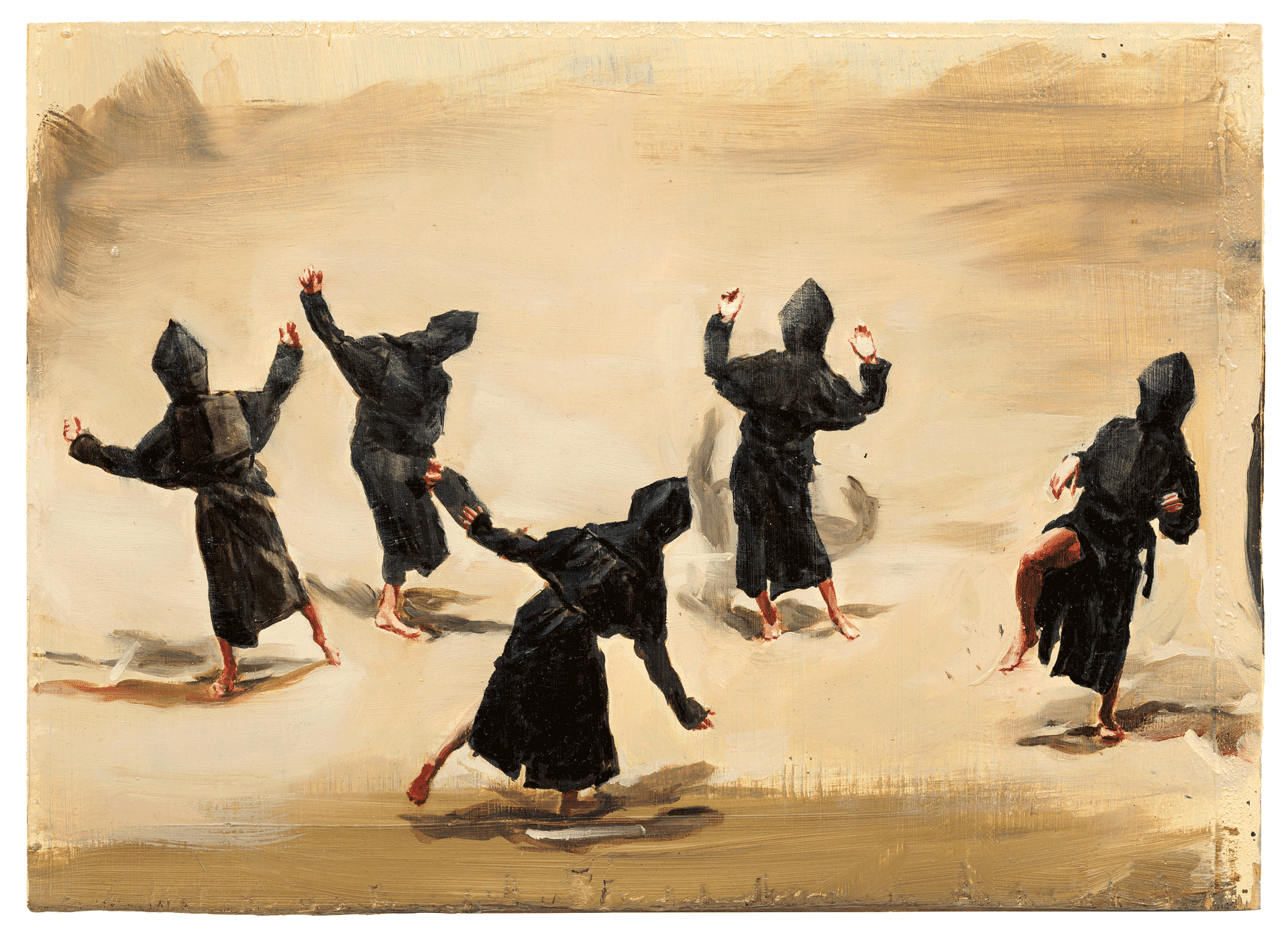 A painting by Michael Borremans, titled Black Mould / The Dance, dated 2015.