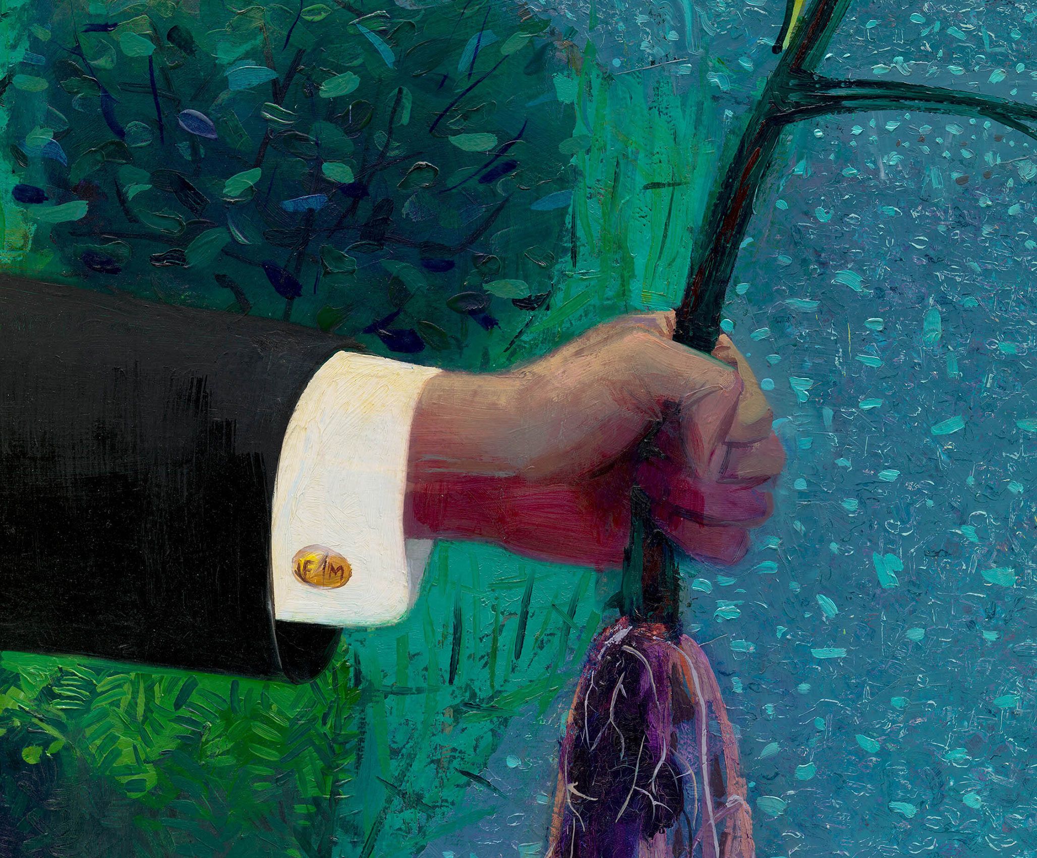 A detail from a painting by Frank Moore , titled Weed, dated1989.