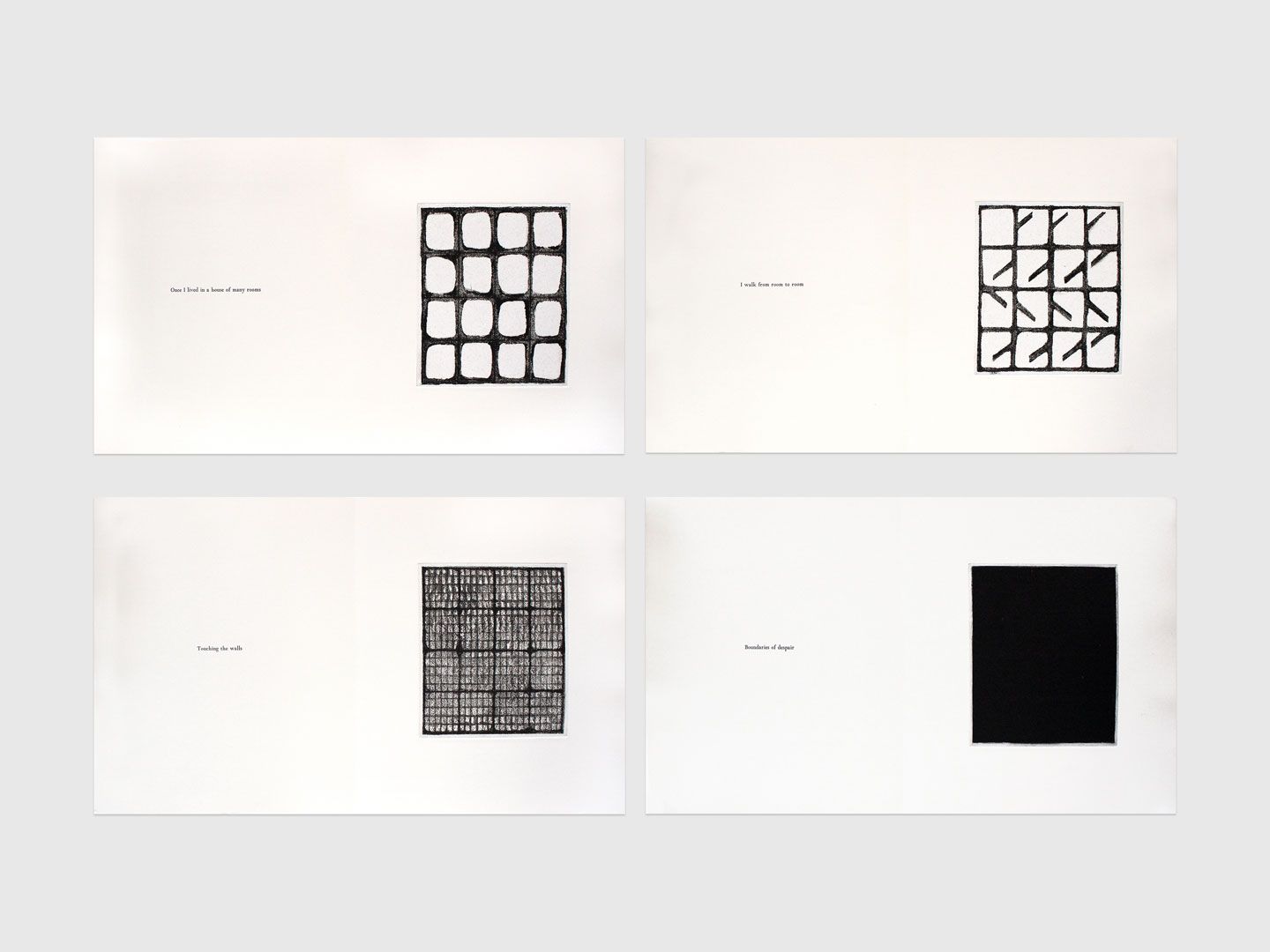 A portfolio of four prints by Zarina Hashmi, titled House of Many Rooms, dated 1993.