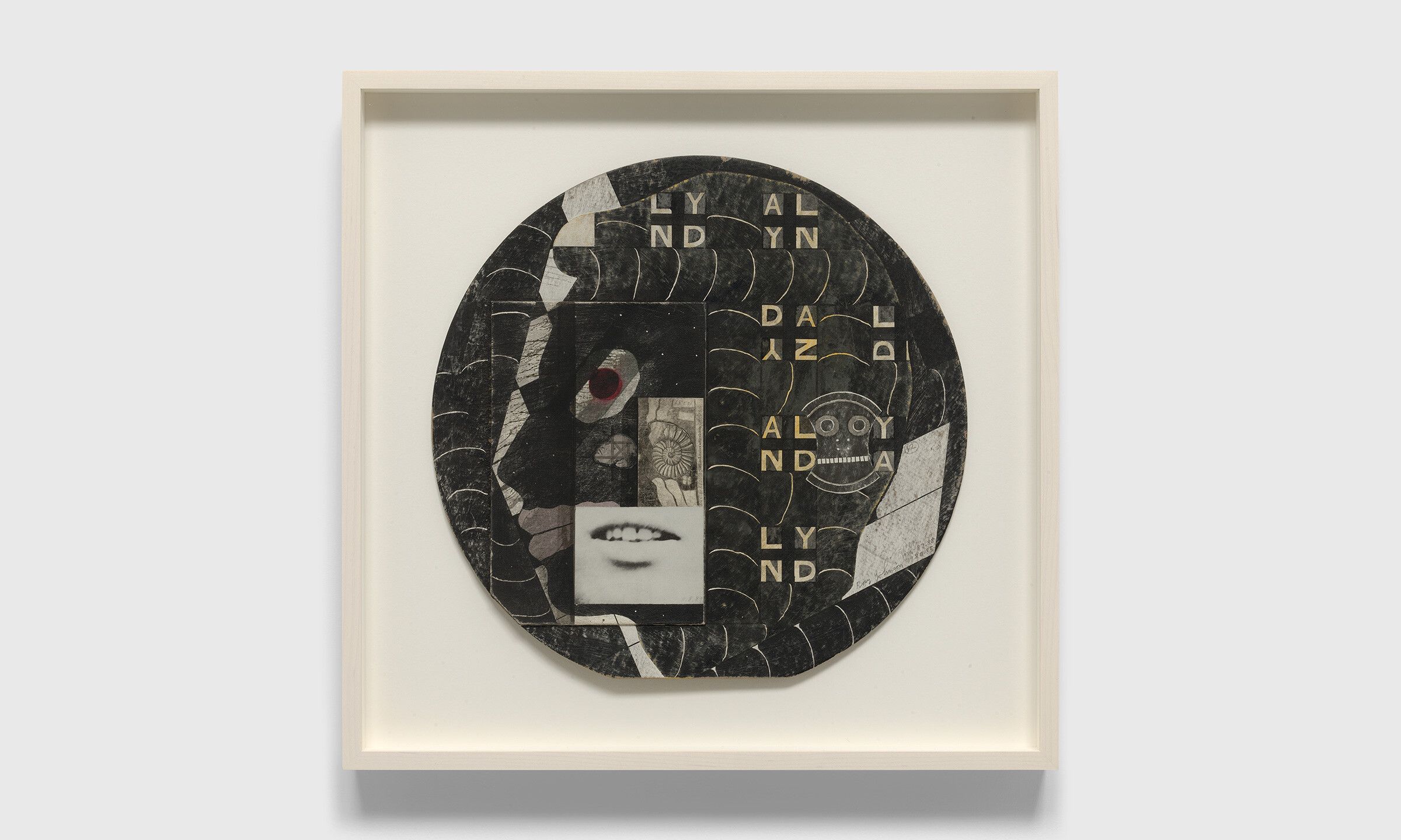 A collage on board by Ray Johnson, titled Benglis 12, dated 1980-1985, 1986, 1987, 1988, 1989.