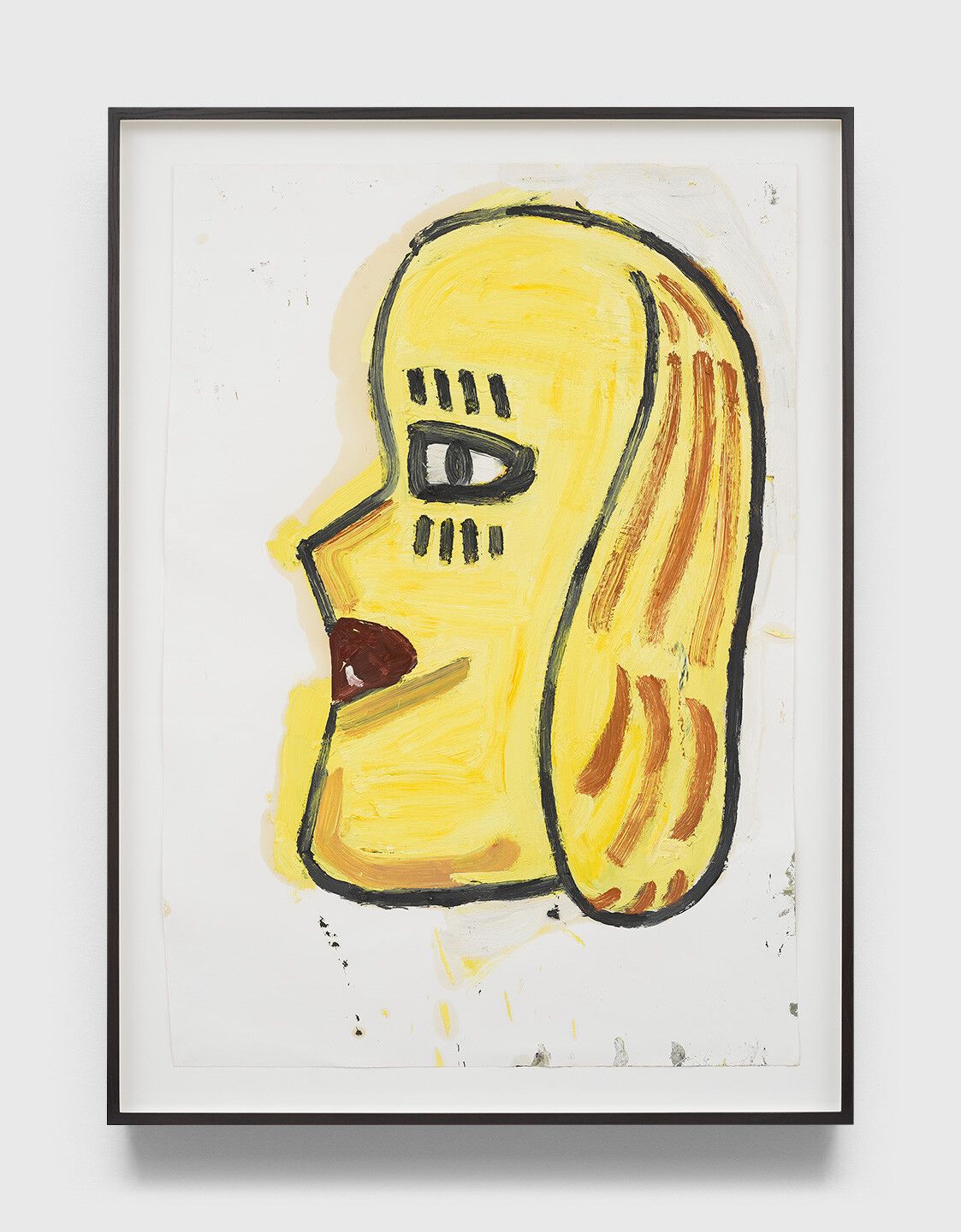 An oil painting on paper by Rose Wylie, titled Yellow Head III, dated 2020.