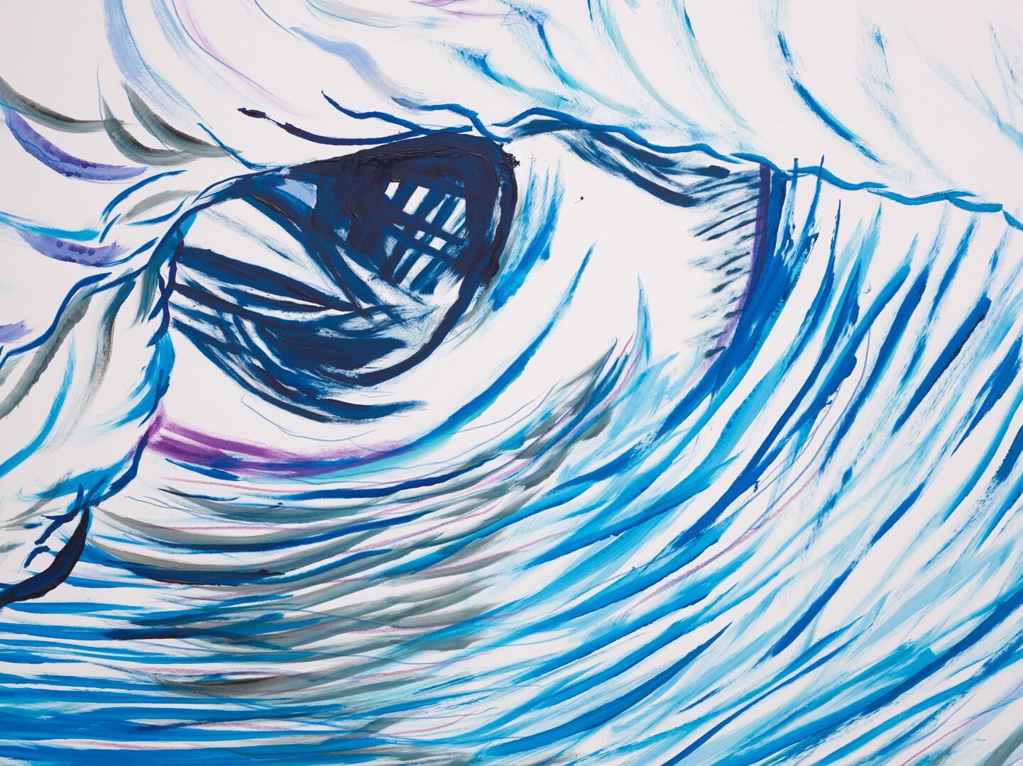 A detail of a painting by Raymond Pettibon titled No Title (Big gun pen.), dated 2020.