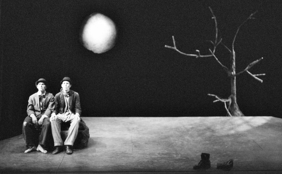 Photo of the first performance of Samuel Beckett’s Waiting for Godot at the Théâtre de Babylone, Paris, January 5, 1953