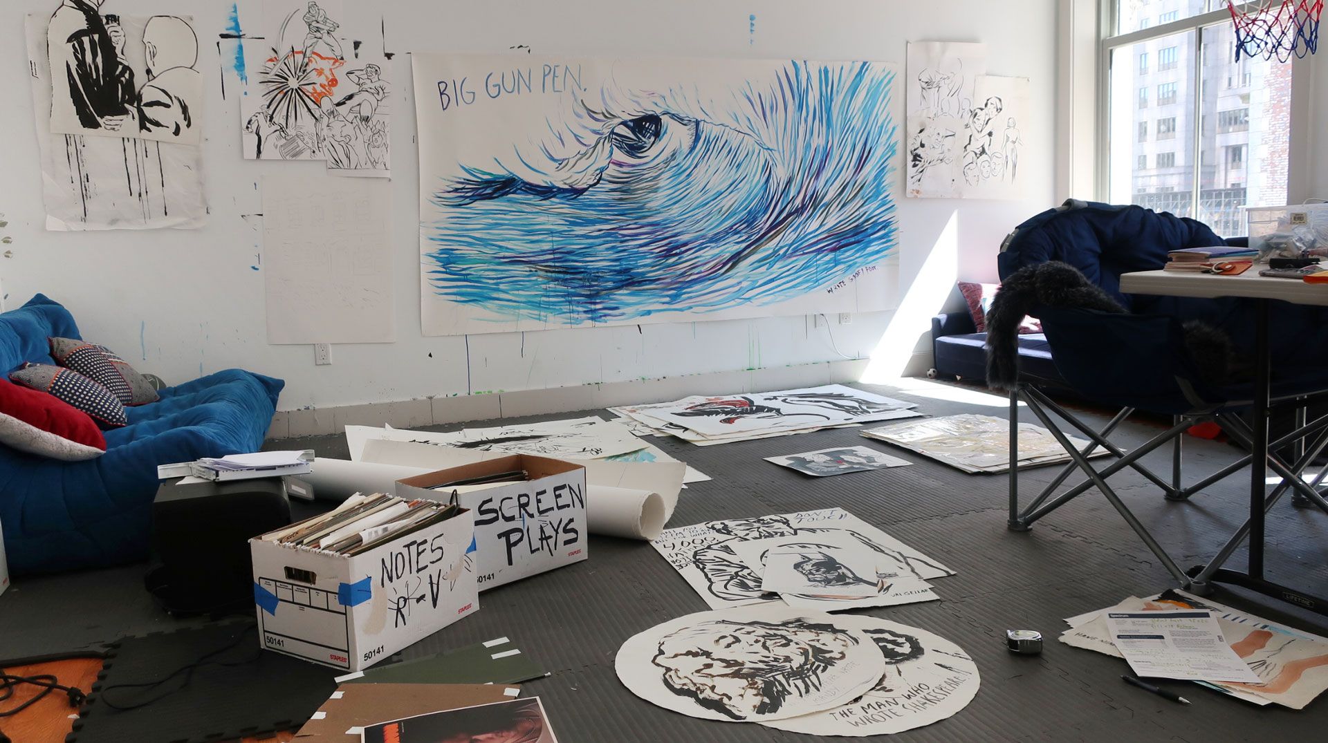 Raymond Pettibon's studio, 2020.