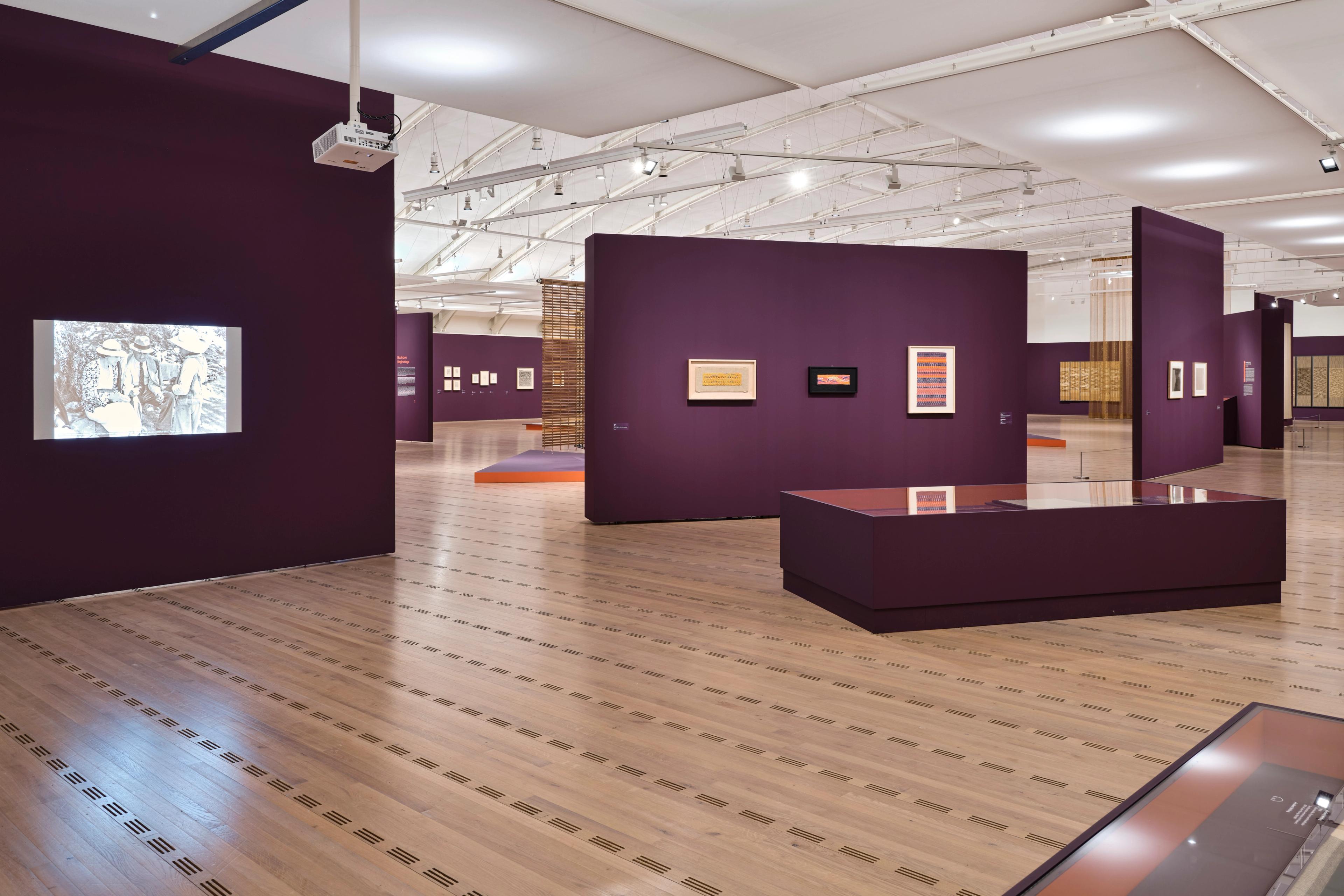 Installation view of the exhibition Anni Albers: Constructing Textiles at Zentrum Paul Klee, located in Bern, Switzerland, dated 2025-2026.