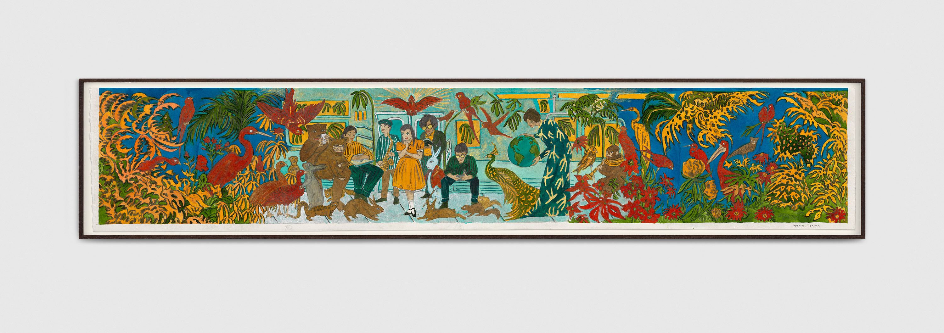 A work on paper by Marcel Dzama, titled Surrounded by nature ever present and beautiful, dated 2023.