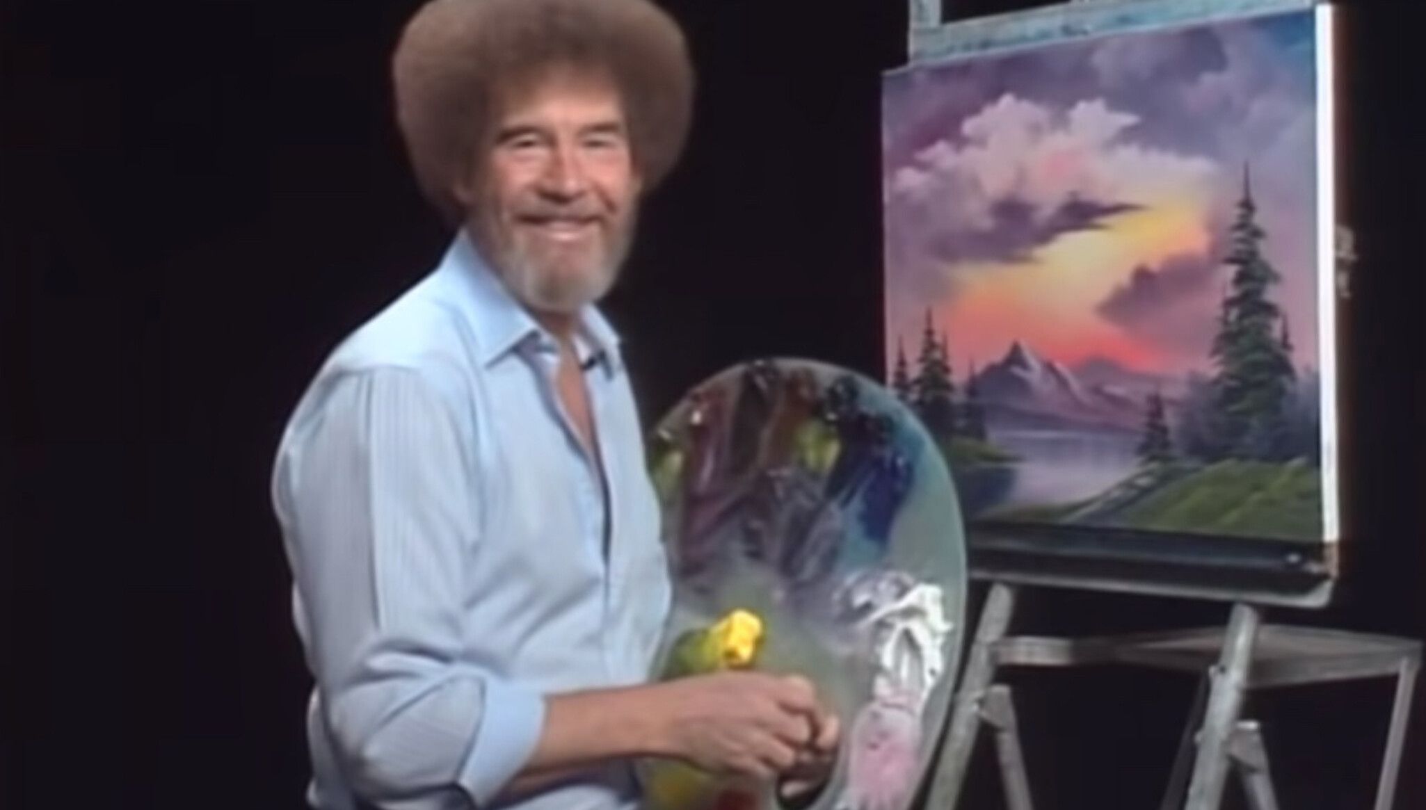A still from Bob Ross: The Joy of Painting