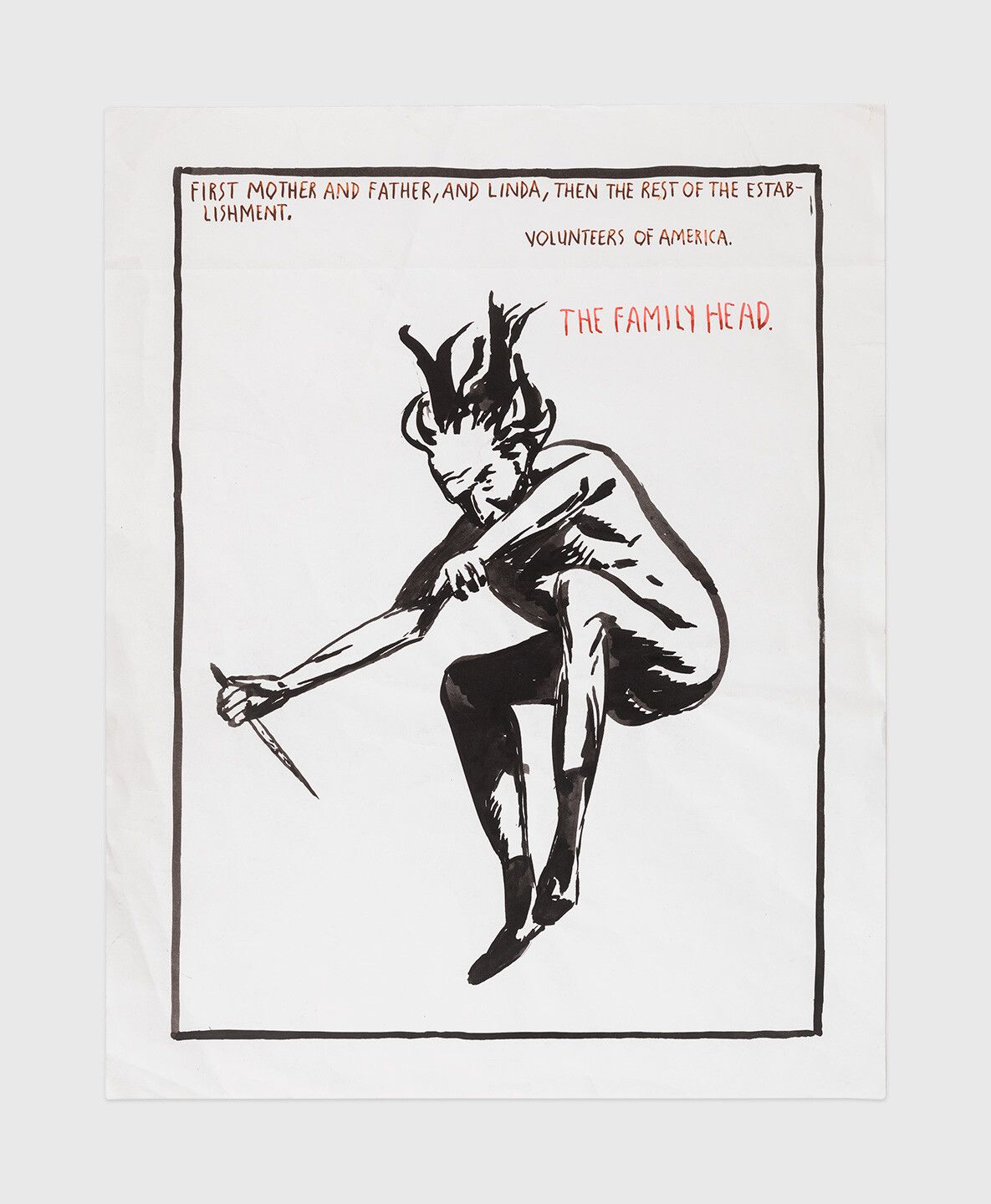 An ink drawing by Raymond Pettibon titled No Title (First mother and...), dated 1987