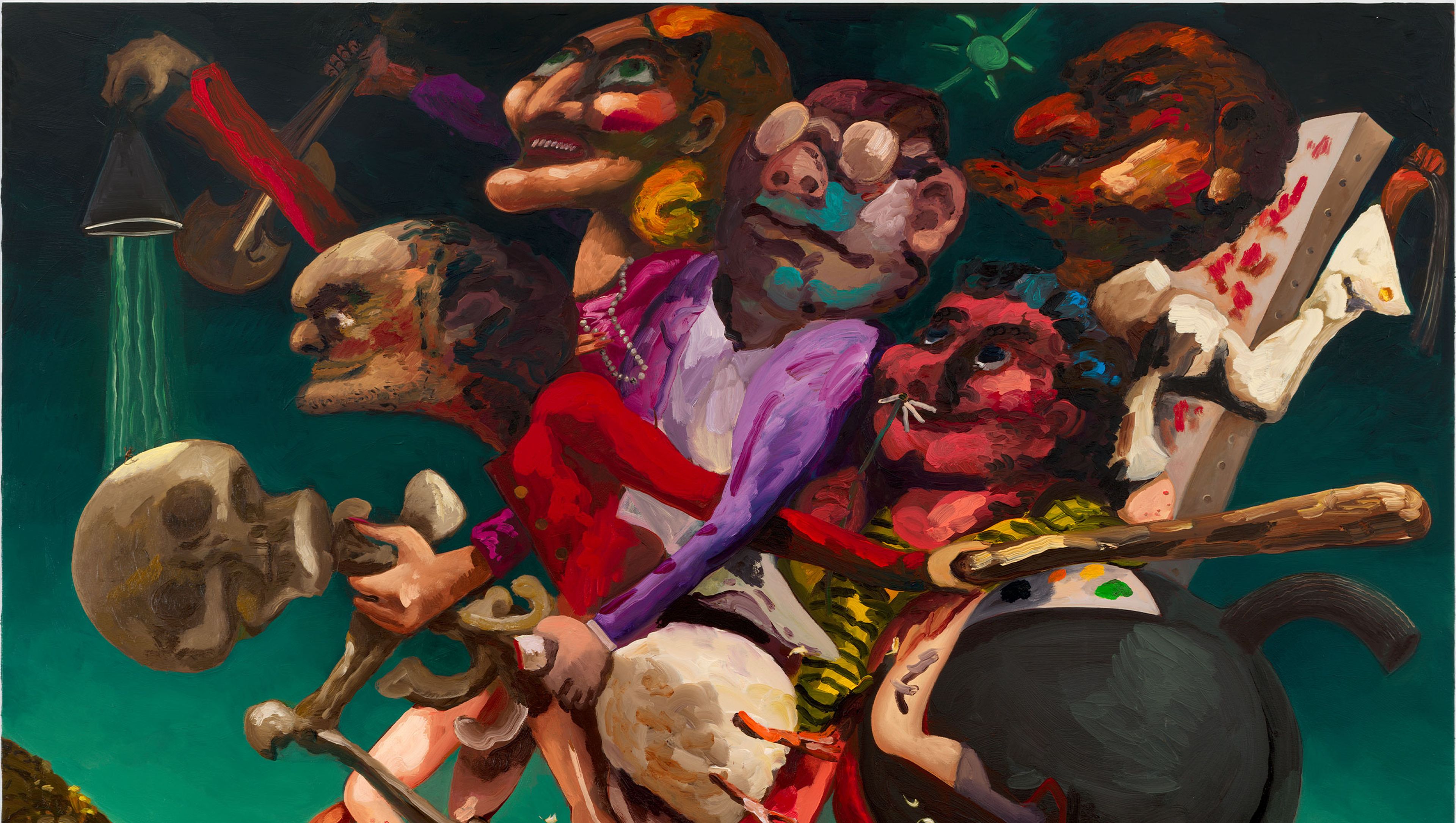 An oil on canvas painting by Dana Schutz, titled The Arts, dated 2021.