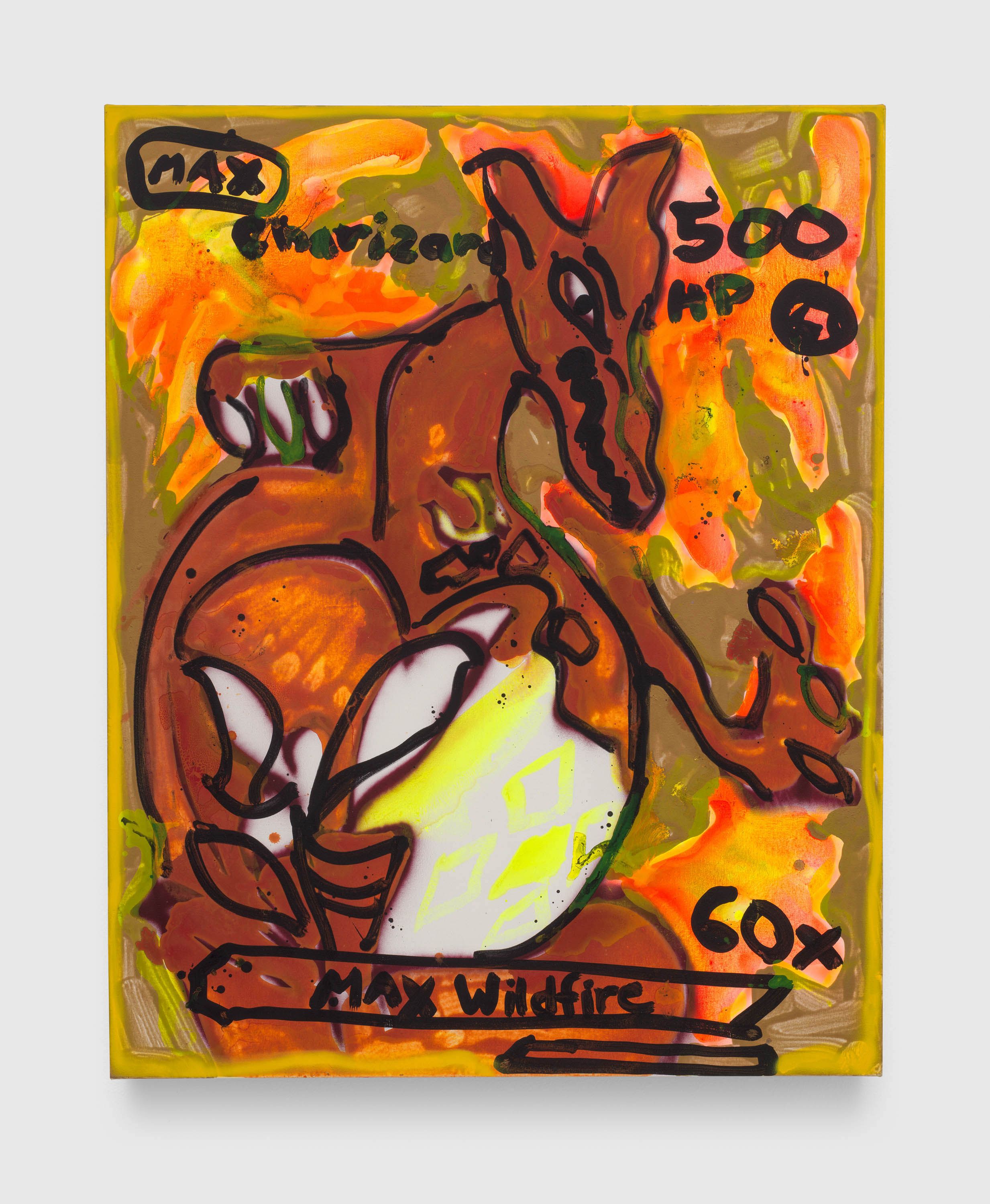 A painting by Katherine Bernhardt, titled Charizard 500 Max Wildfire, dated 2021.