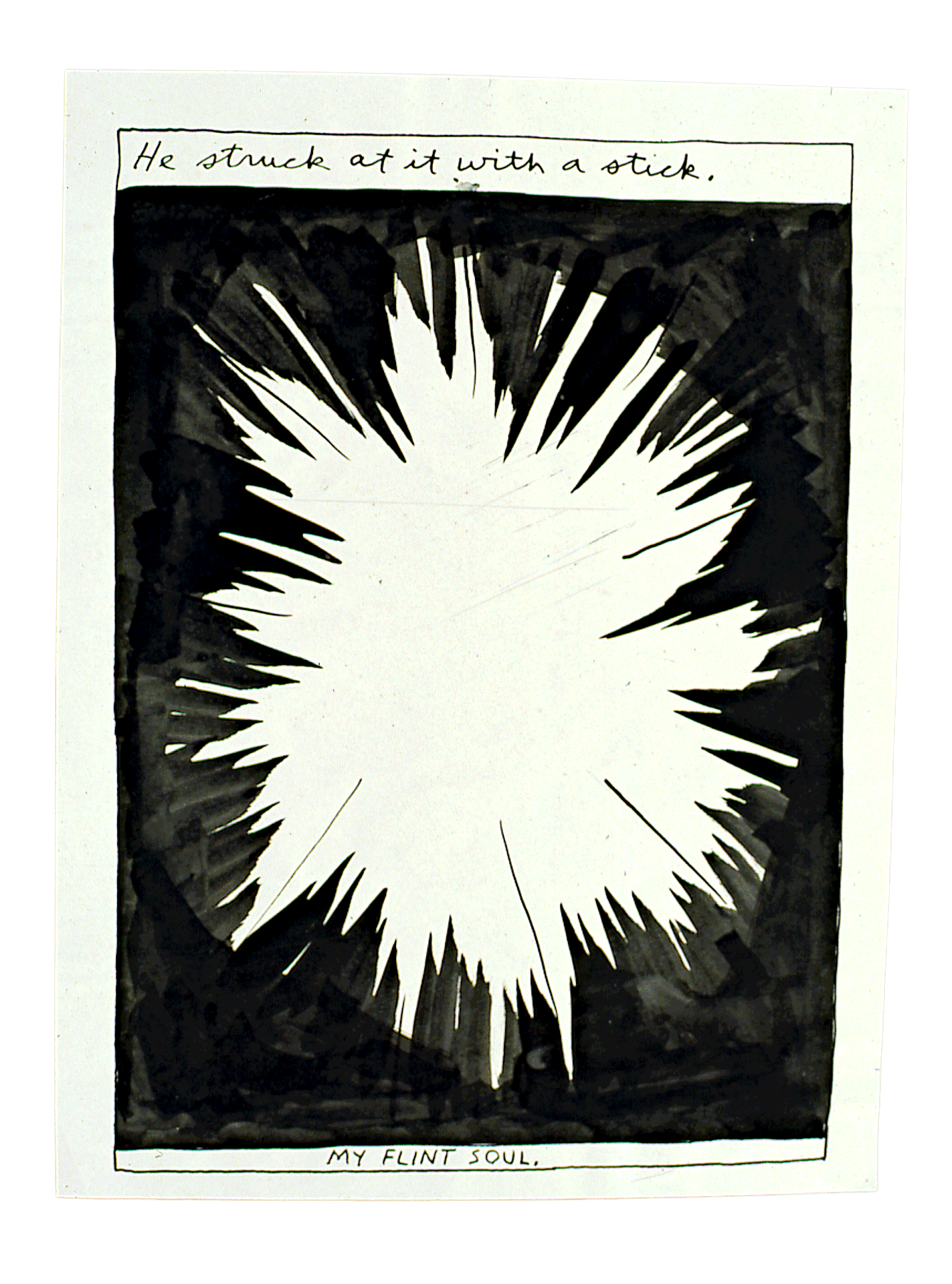 A drawing by Raymond Pettibon, titled No Title (He stuck out), dated 1987.