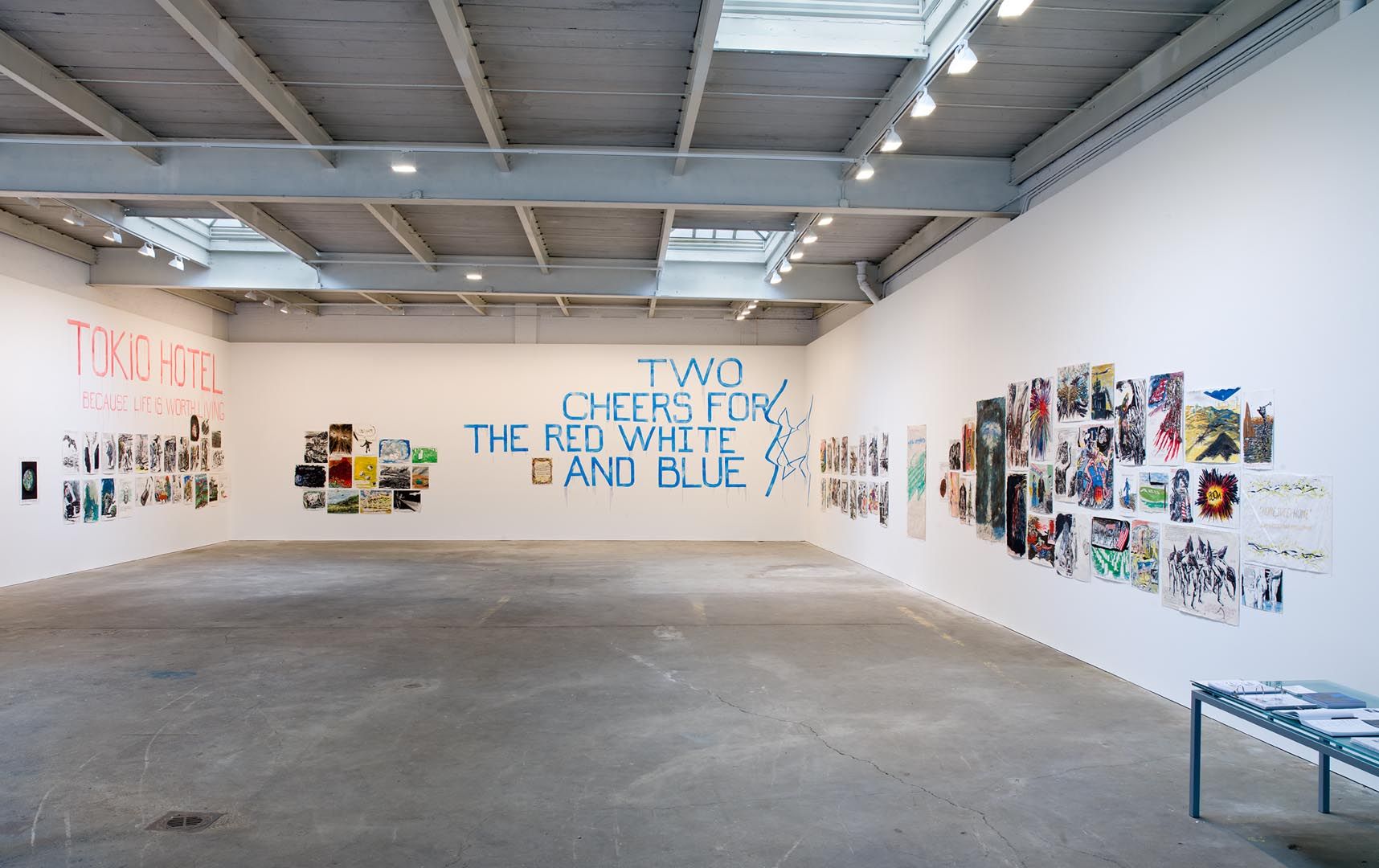 Installation view of the exhibition Raymond Pettibon: Here's Your Irony Back (The Big Picture), at David Zwirner in New York, dated 2007. 