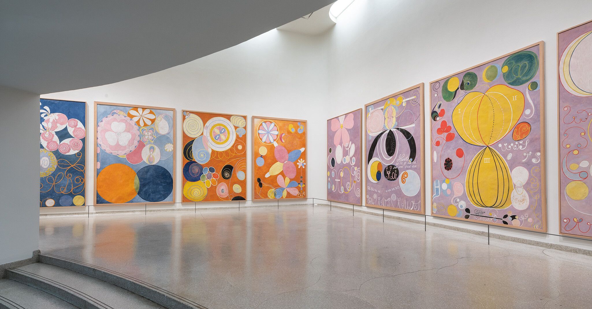 An installation view of an exhibition titled Hilma af Klint: Paintings for the Future, at the Solomon R. Guggenheim Museum, New York in 2018. Photo by David Heald.
