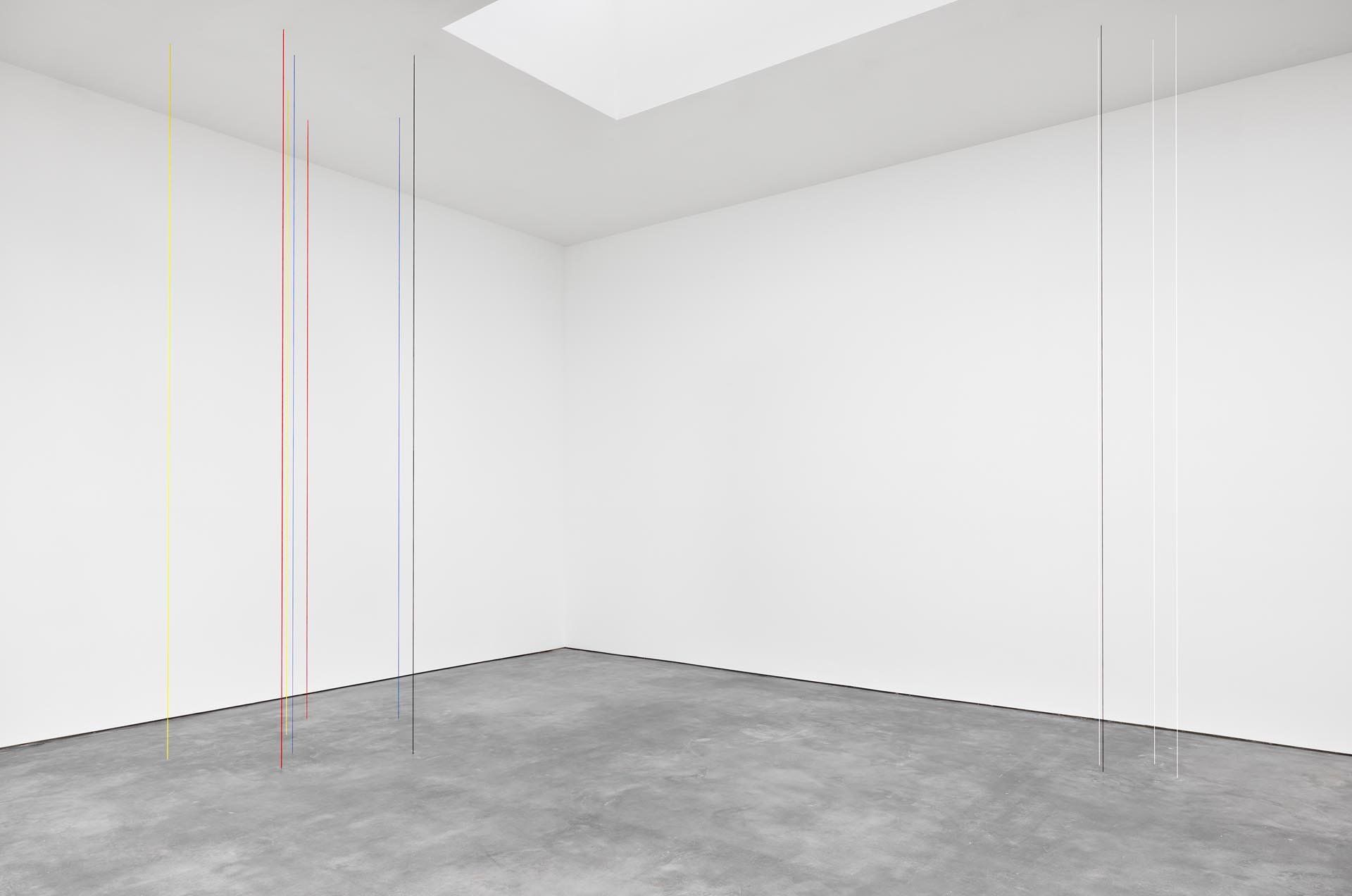 An installation view of the exhibition Fred Sandback: Vertical Constructions, at David Zwirner New York, dated 2016.