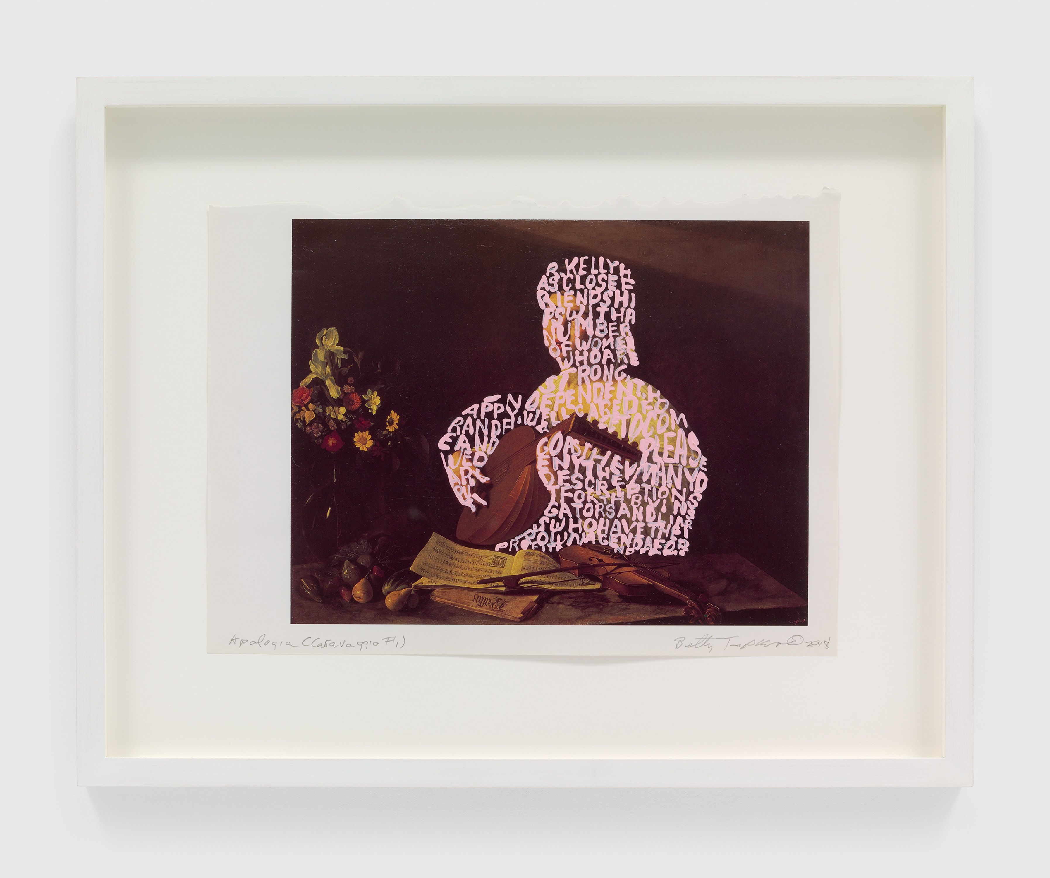 A work on paper by Betty Tompkins, titled Apologia (Caravaggio #1), dated 2018.