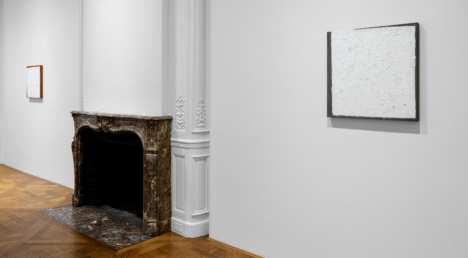 An installation view of an exhibition titled, Robert Ryman: The Last Paintings, at David Zwirner, New York, in 2022.