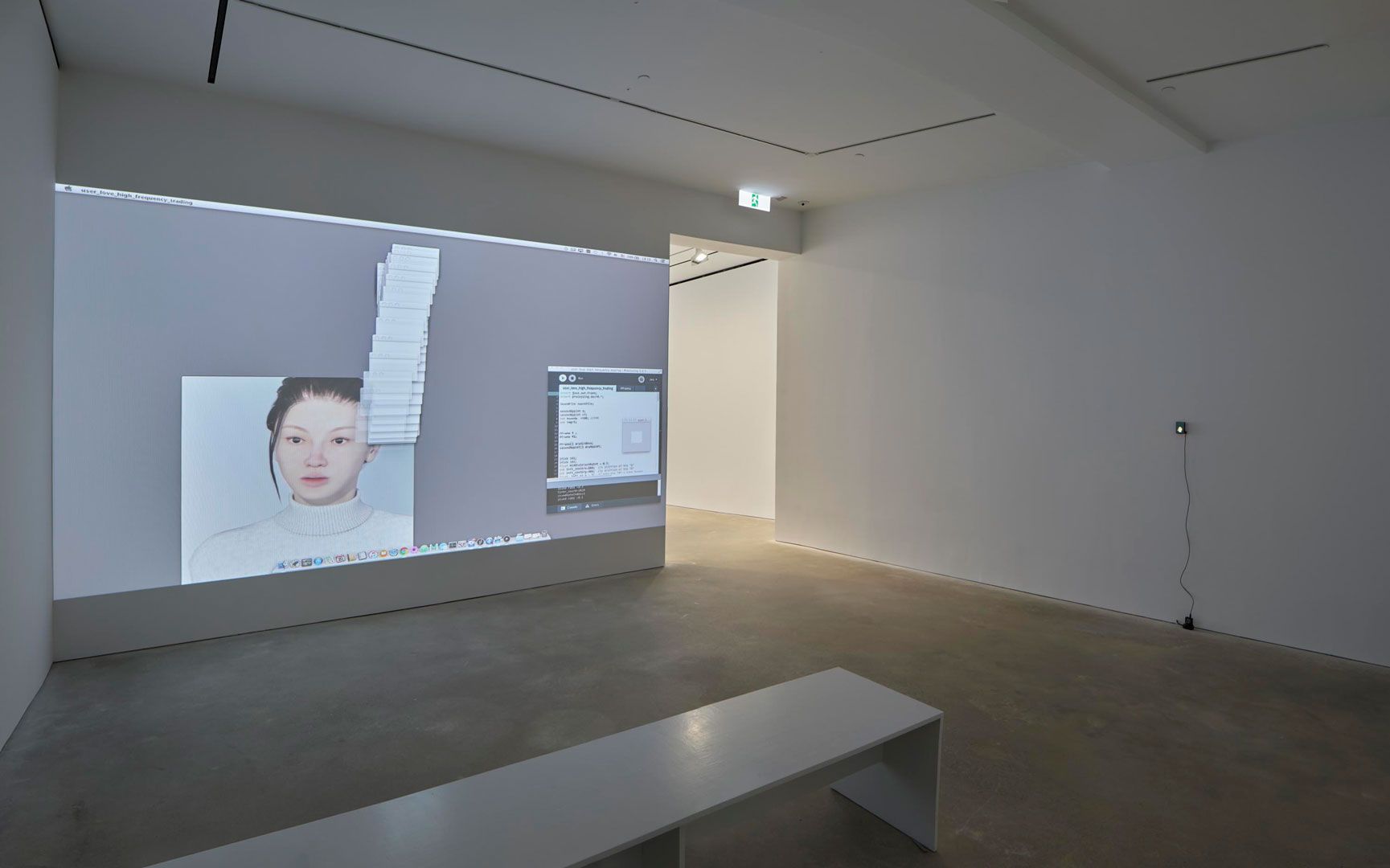 An installation view of a video work by aaajiao, titled I hate people but I love you, dated 2017.