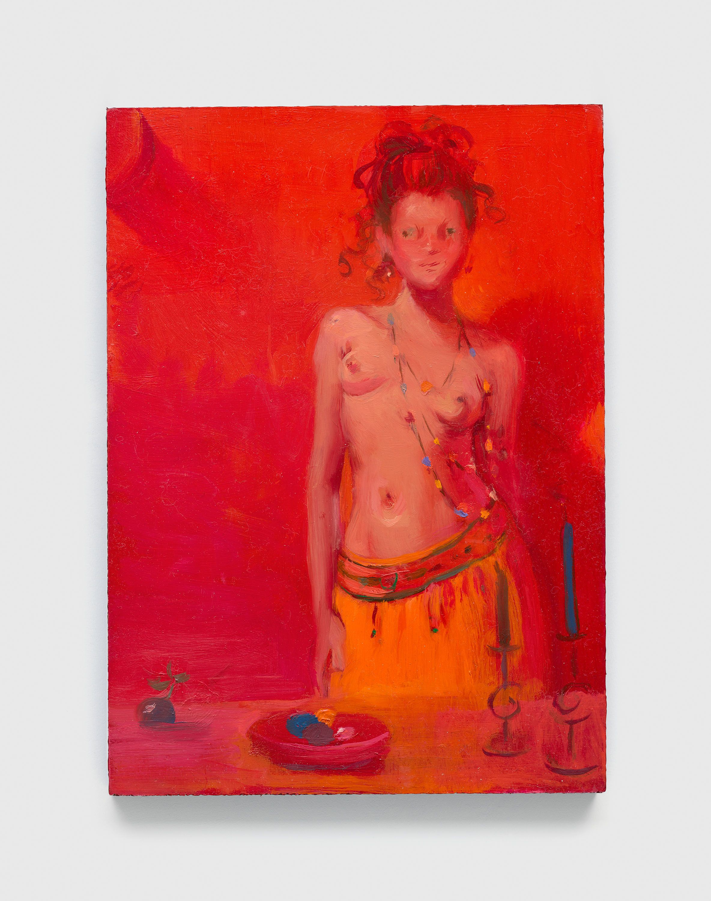 A painting by Lisa Yuskavage, titled Scarlet, dated 2020.
