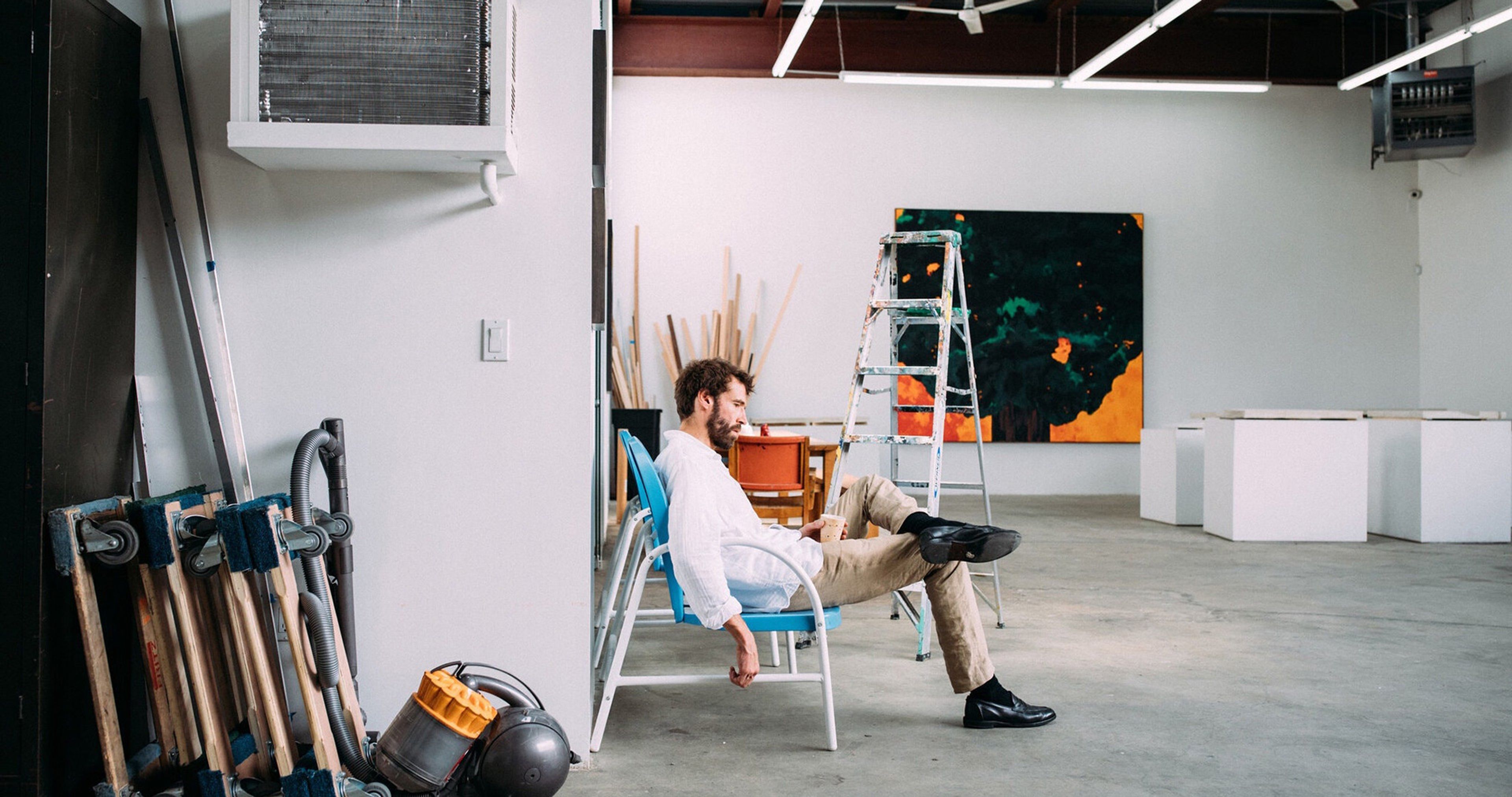 A photo of Harold Ancart in his Brooklyn studio, photo by Aundre Larrow.