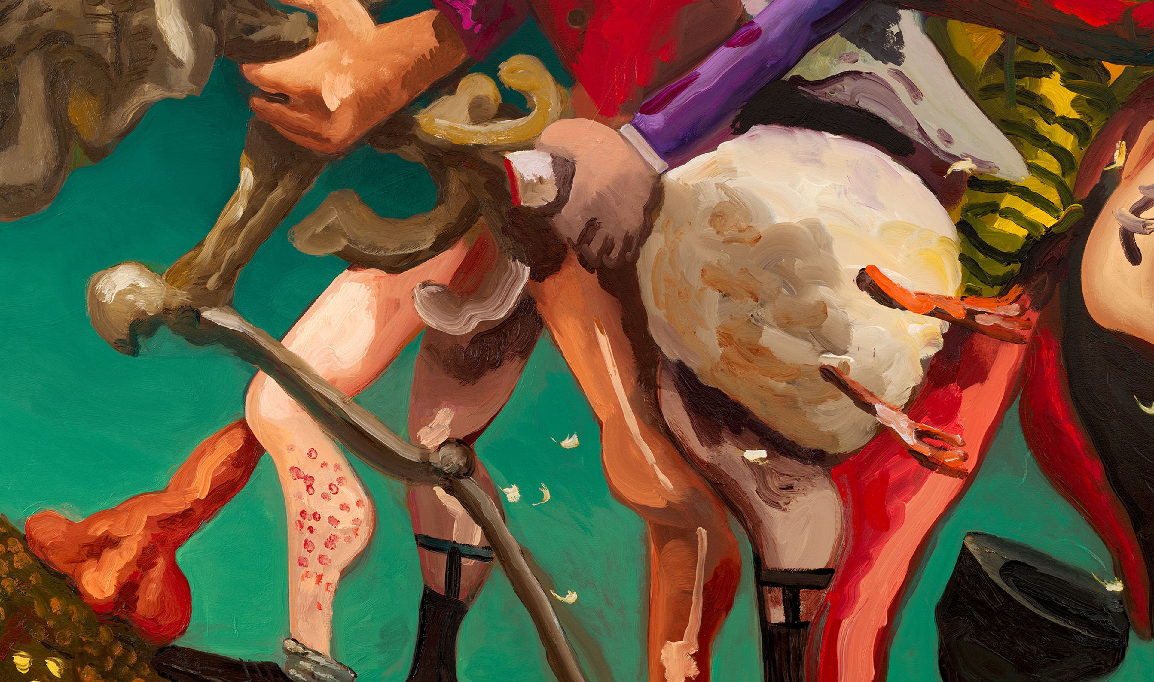 A detail from a painting by Dana Schutz, titled The Arts, dated 2021.