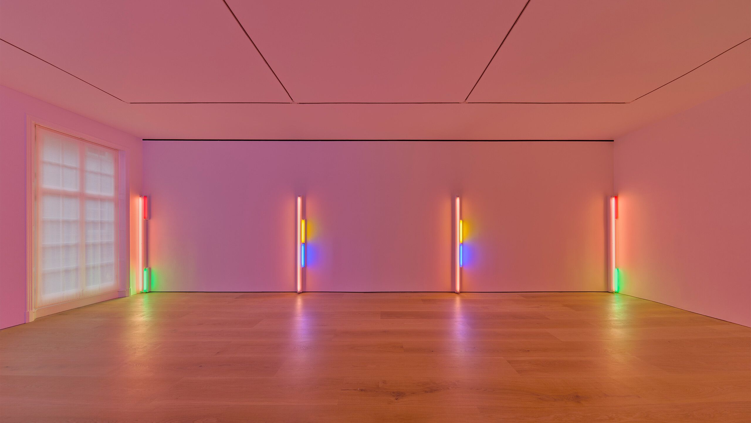 An Installation view, Dan Flavin: colored fluorescent light, David Zwirner, London, dated 2023