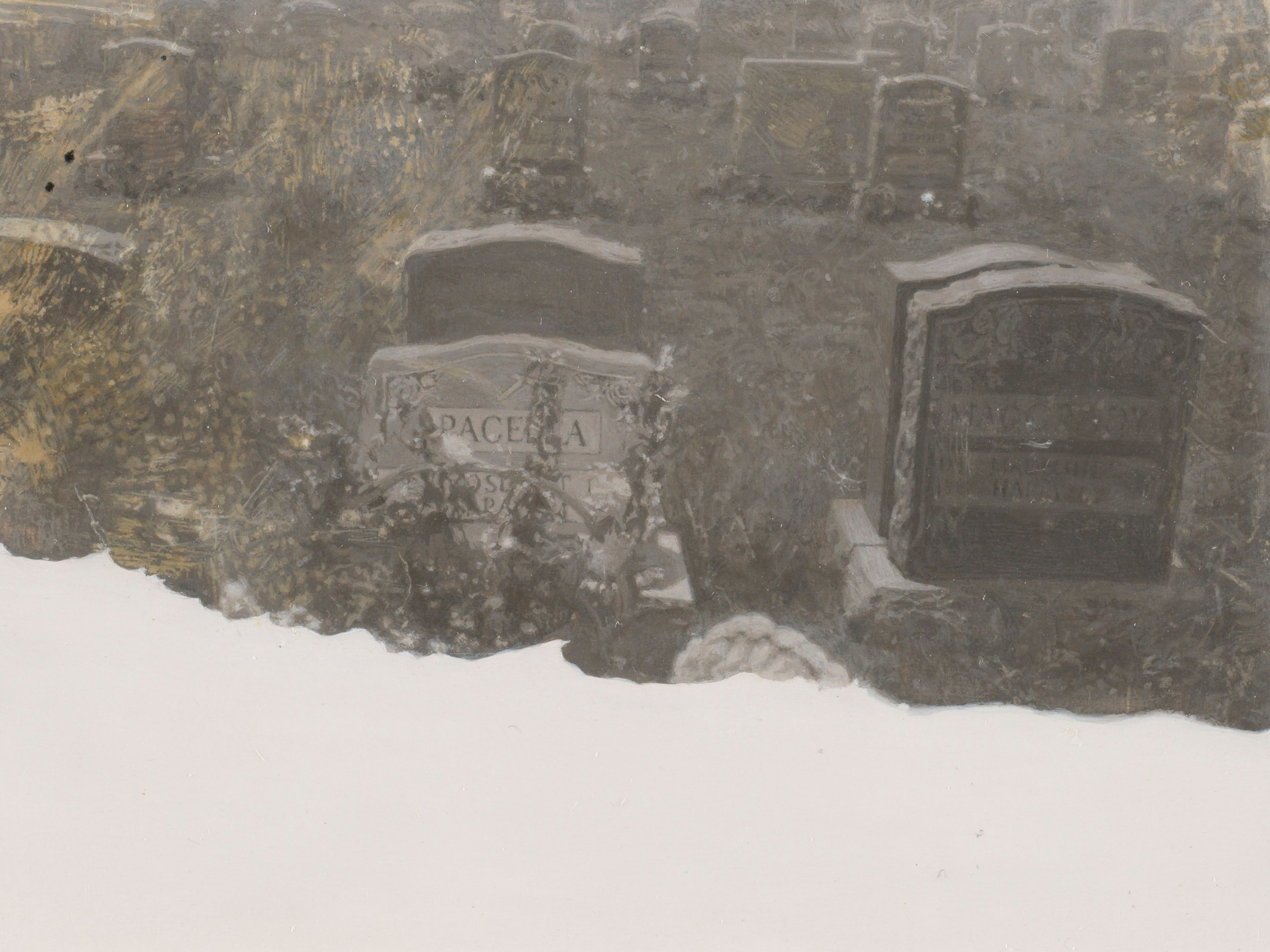 A detail from a painting by Elisheva Biernoff, titled Bourne, dated 2018.