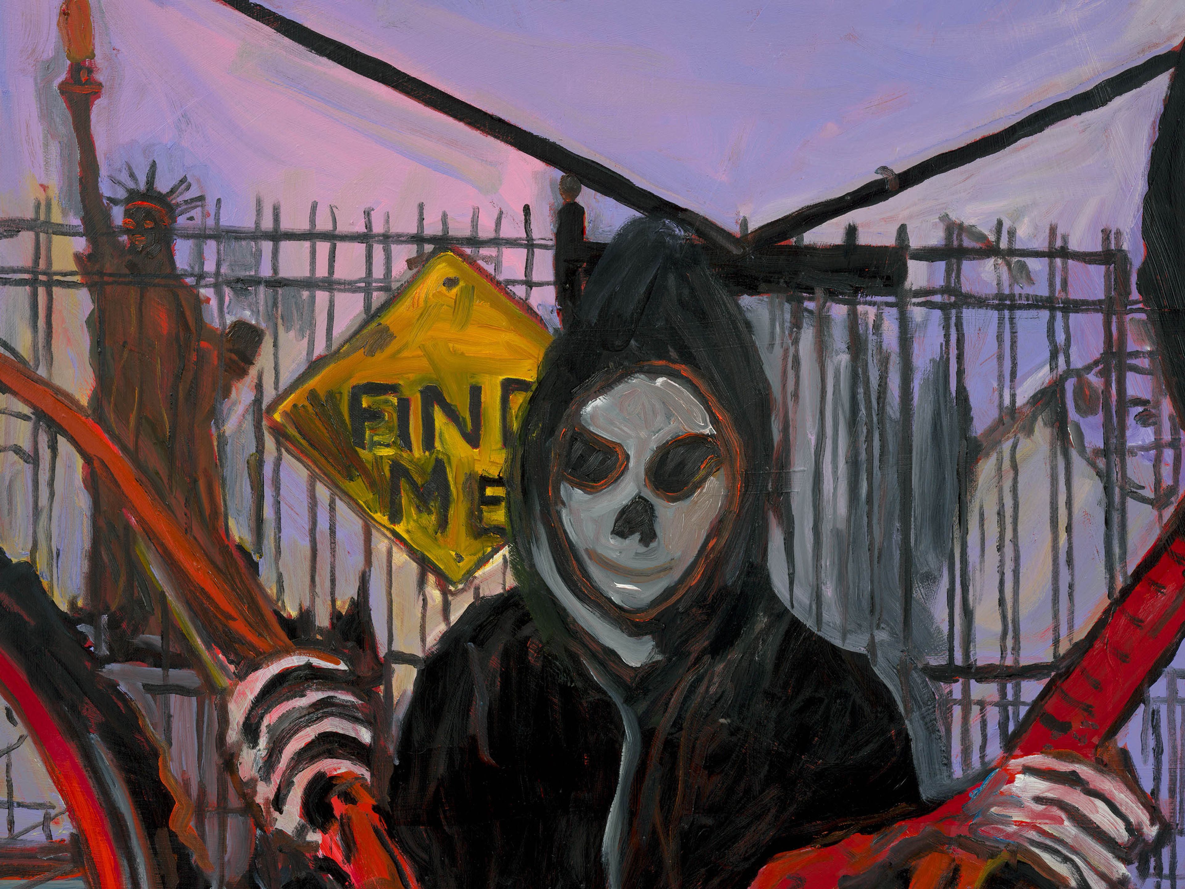 A detail from a painting by Josh Smith, titled Find Me, dated 2025.