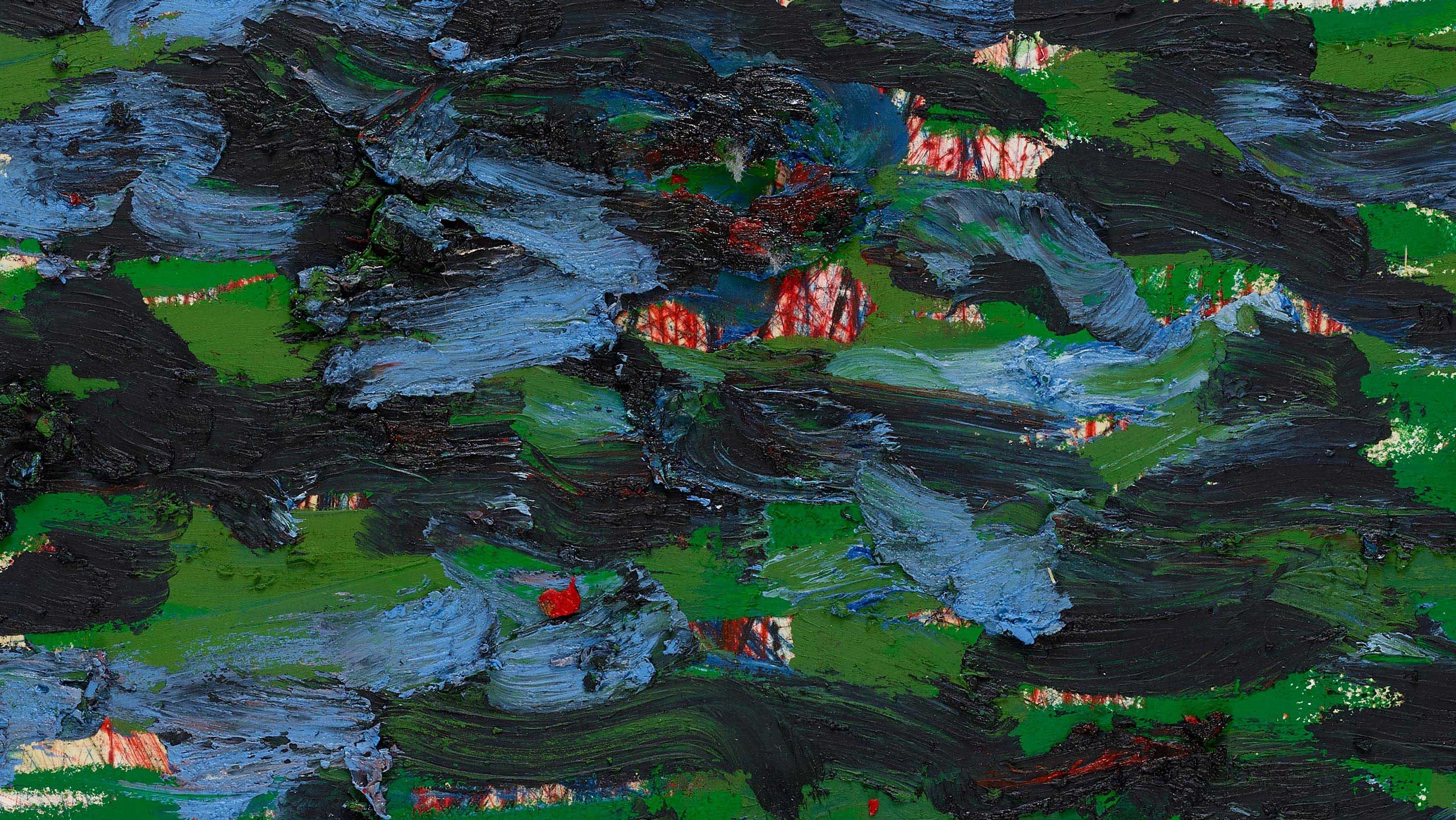 A detail of a painting by Oscar Murillo, titled surge (poetics of flight), dated 2021
