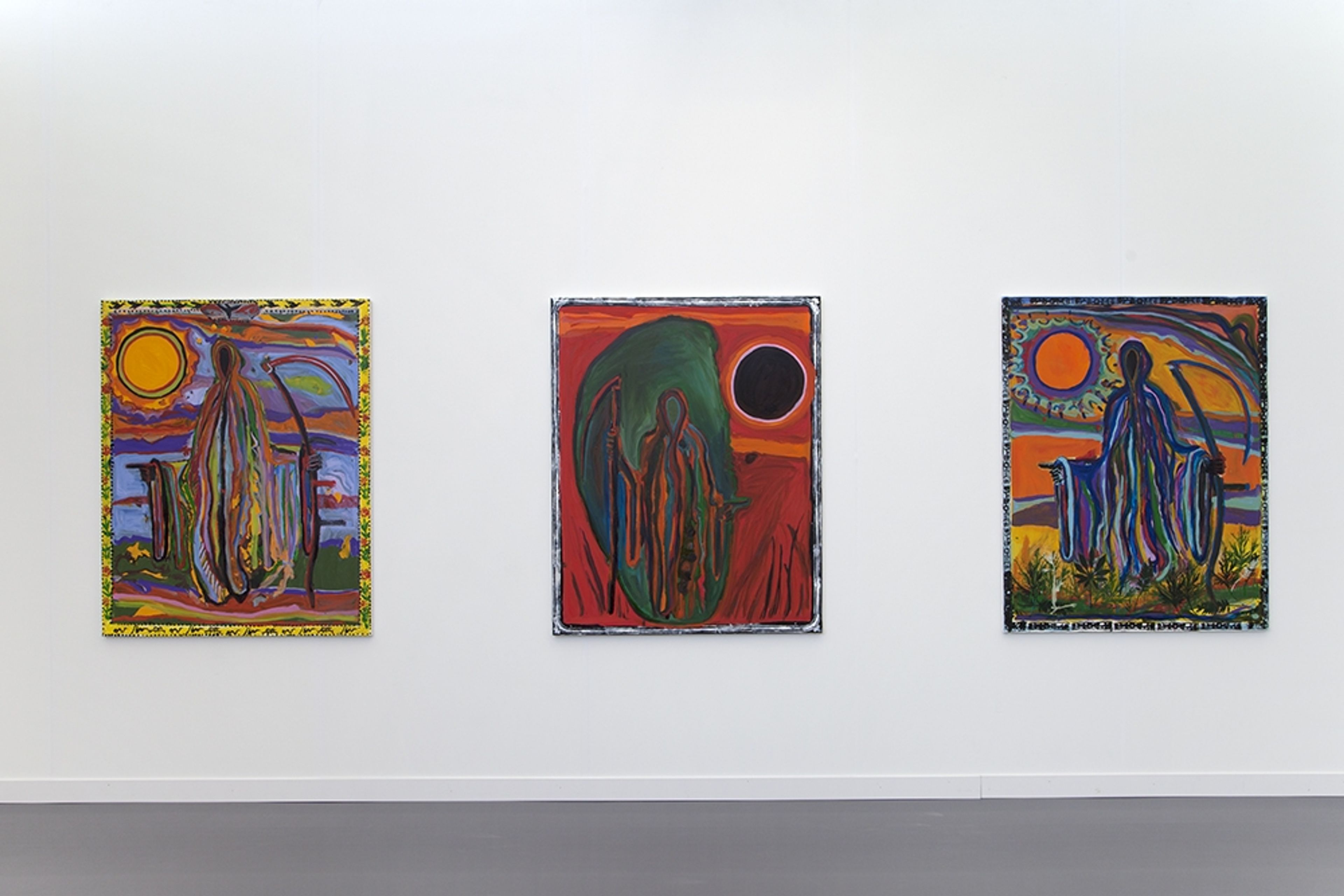 Three paintings by Josh Smith at Frieze New York, dated 2018.