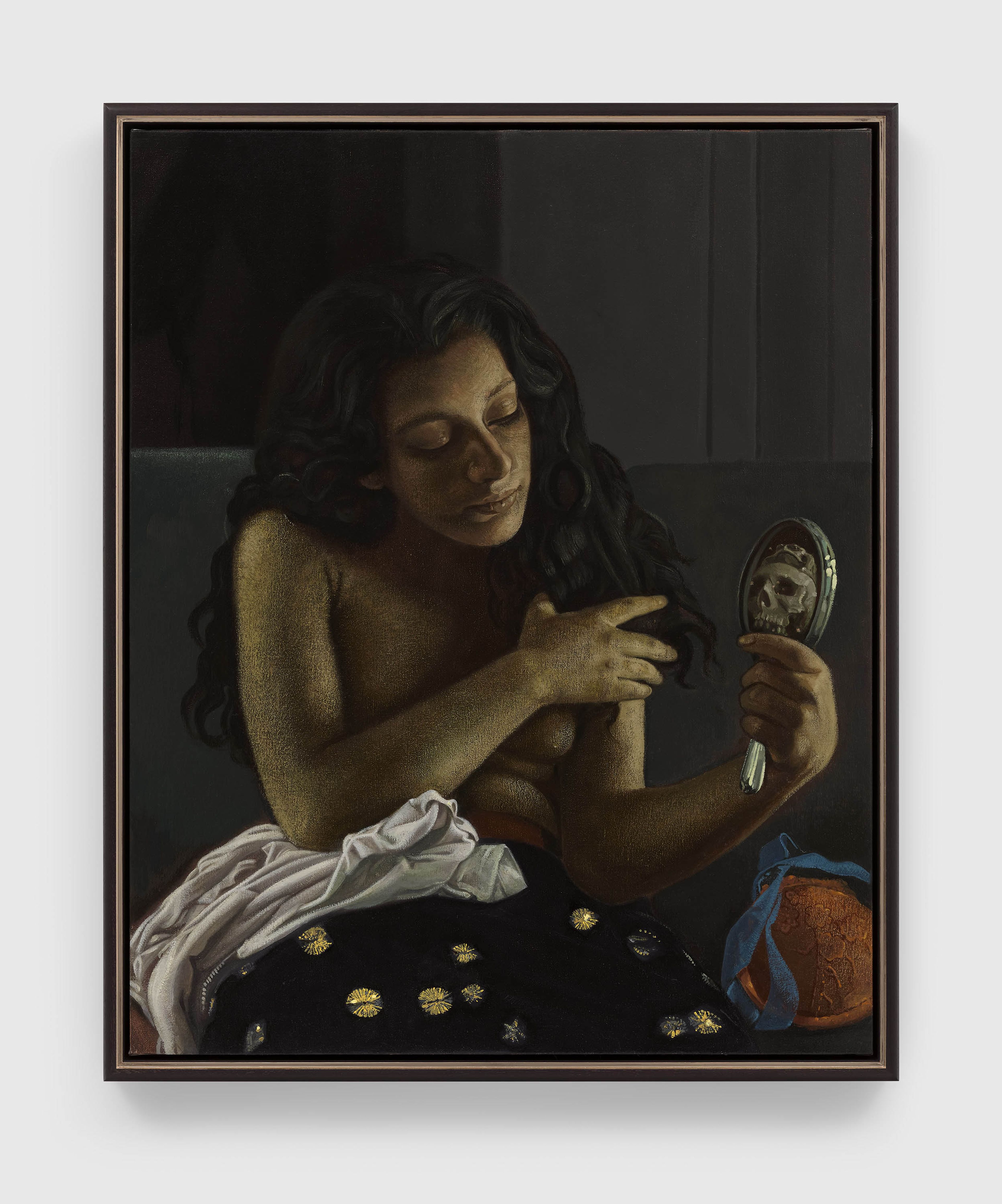 A painting by Victor Man, titled Maiden with Skull, dated 2024.