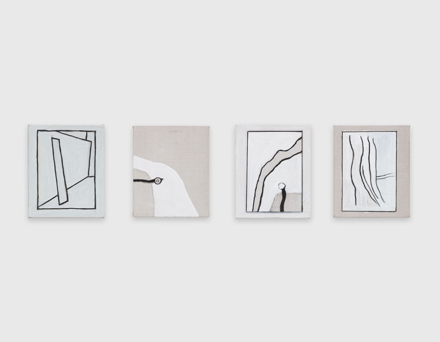 Four oil and gesso paintings on canvas on mounted wood panel by Raoul De Keyser, titled The Chir A Road Acrobats Mangrove, dated 2010.