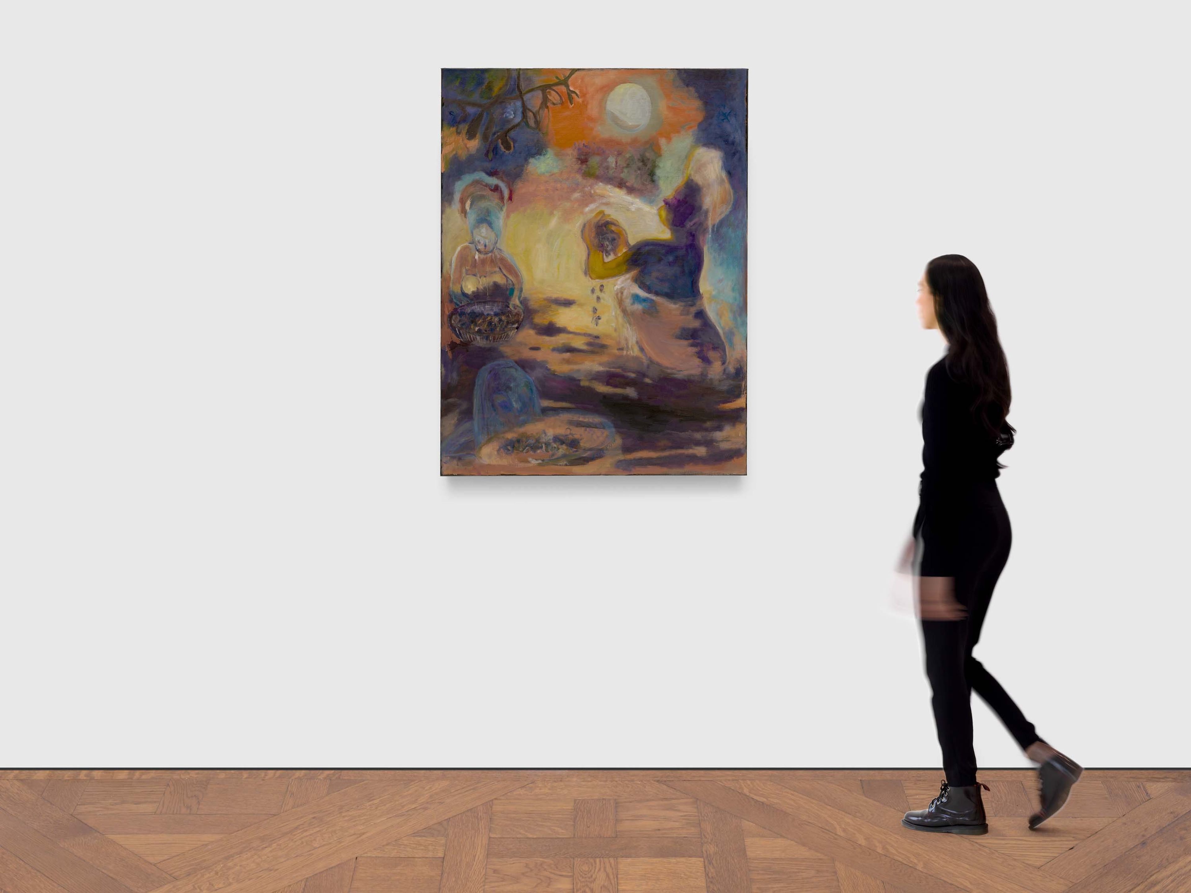 A painting by Sosa Joseph, titled Clam diving by night, dated 2025.