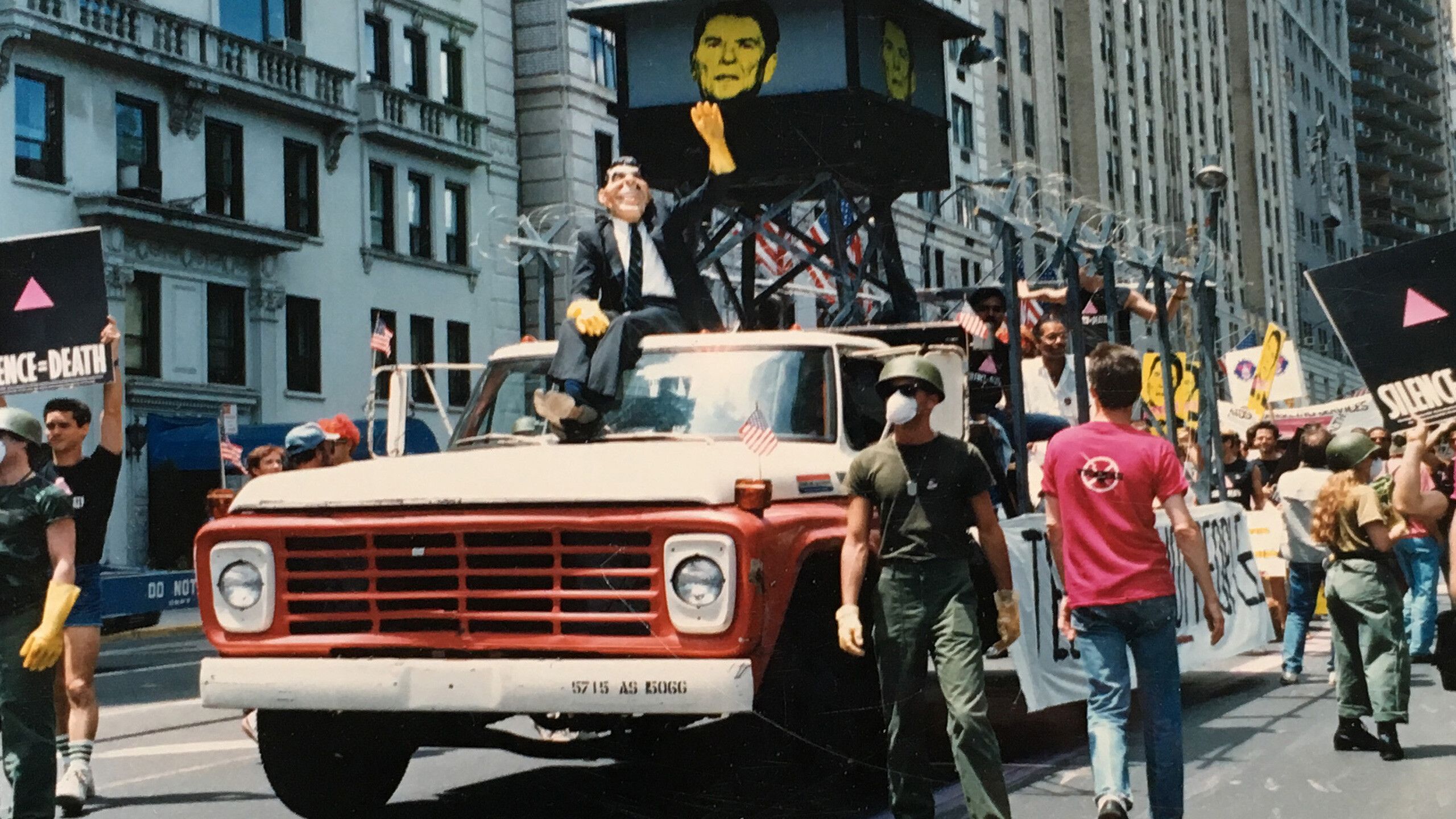 Photo of the first ACT UP demonstration, June 1, 1987.
