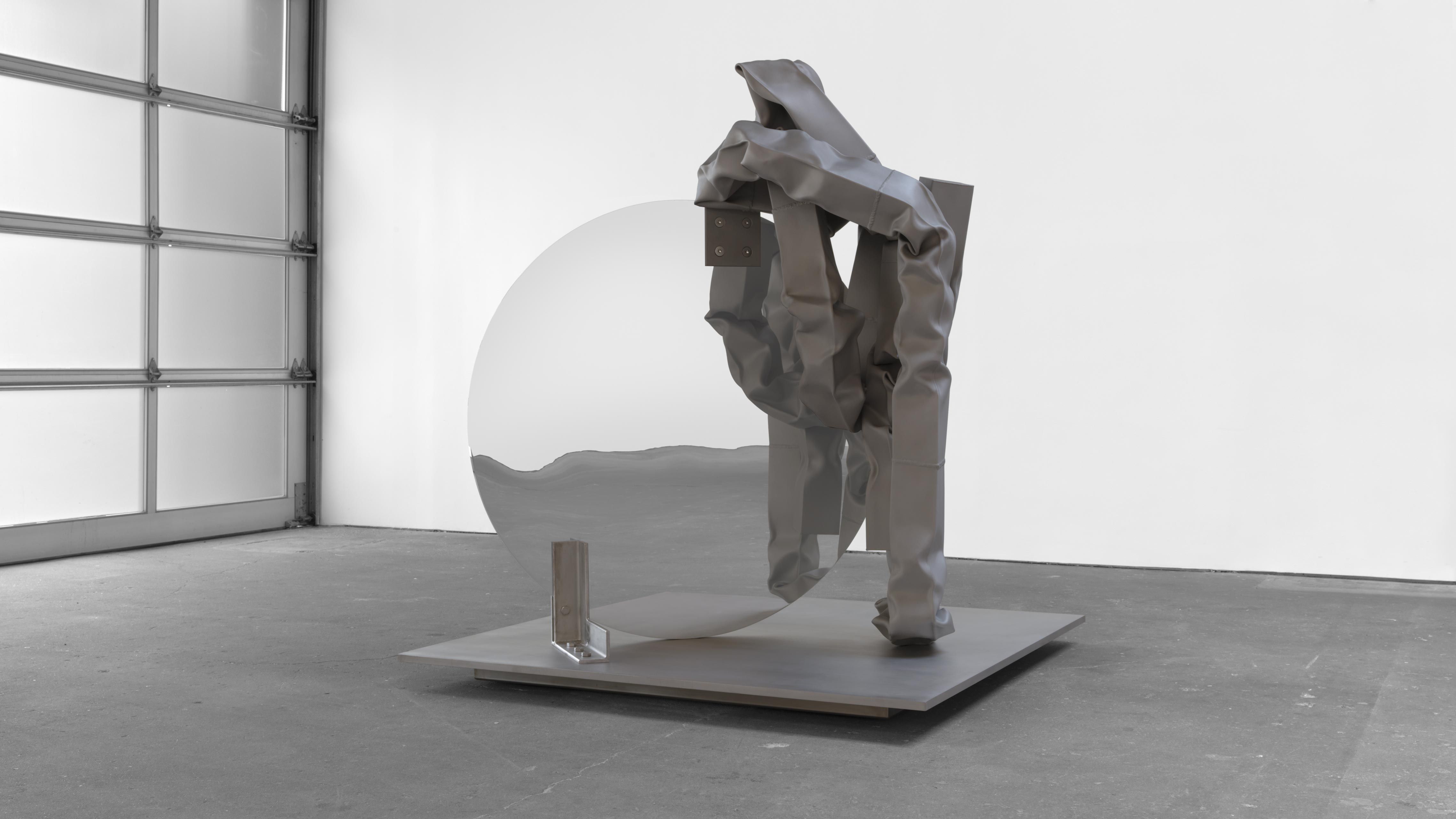 A stainless steel sculpture by Carol Bove, titled Hardware Romance, dated 2021.