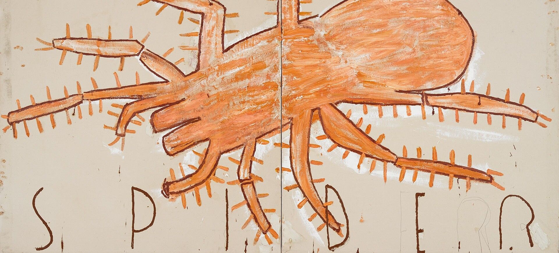 A painting by Rose Wylie, titled Spider, dated 2019.