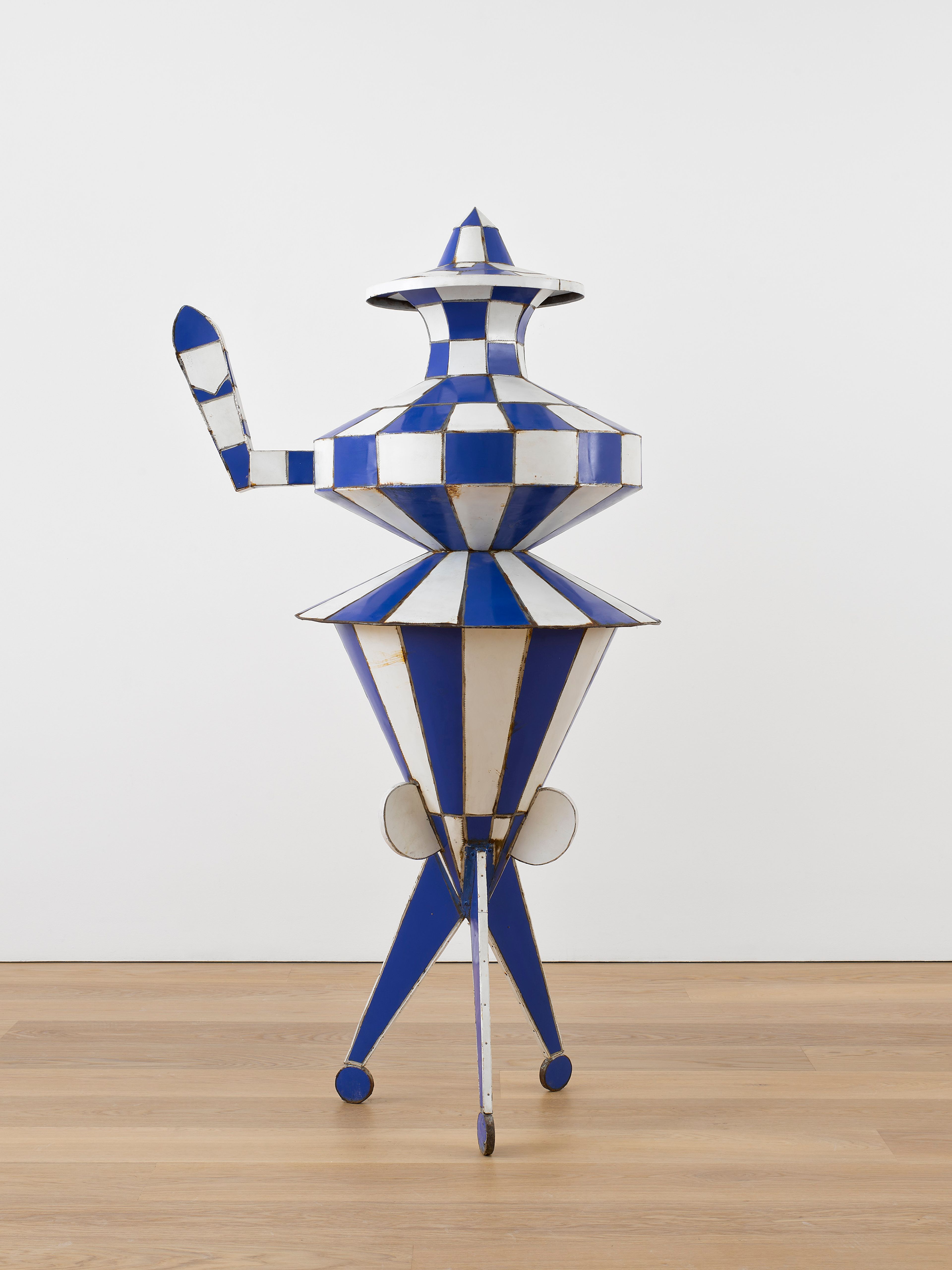 A sculpture by Marcel Dzama, Blue bishop #1, dated 2016.