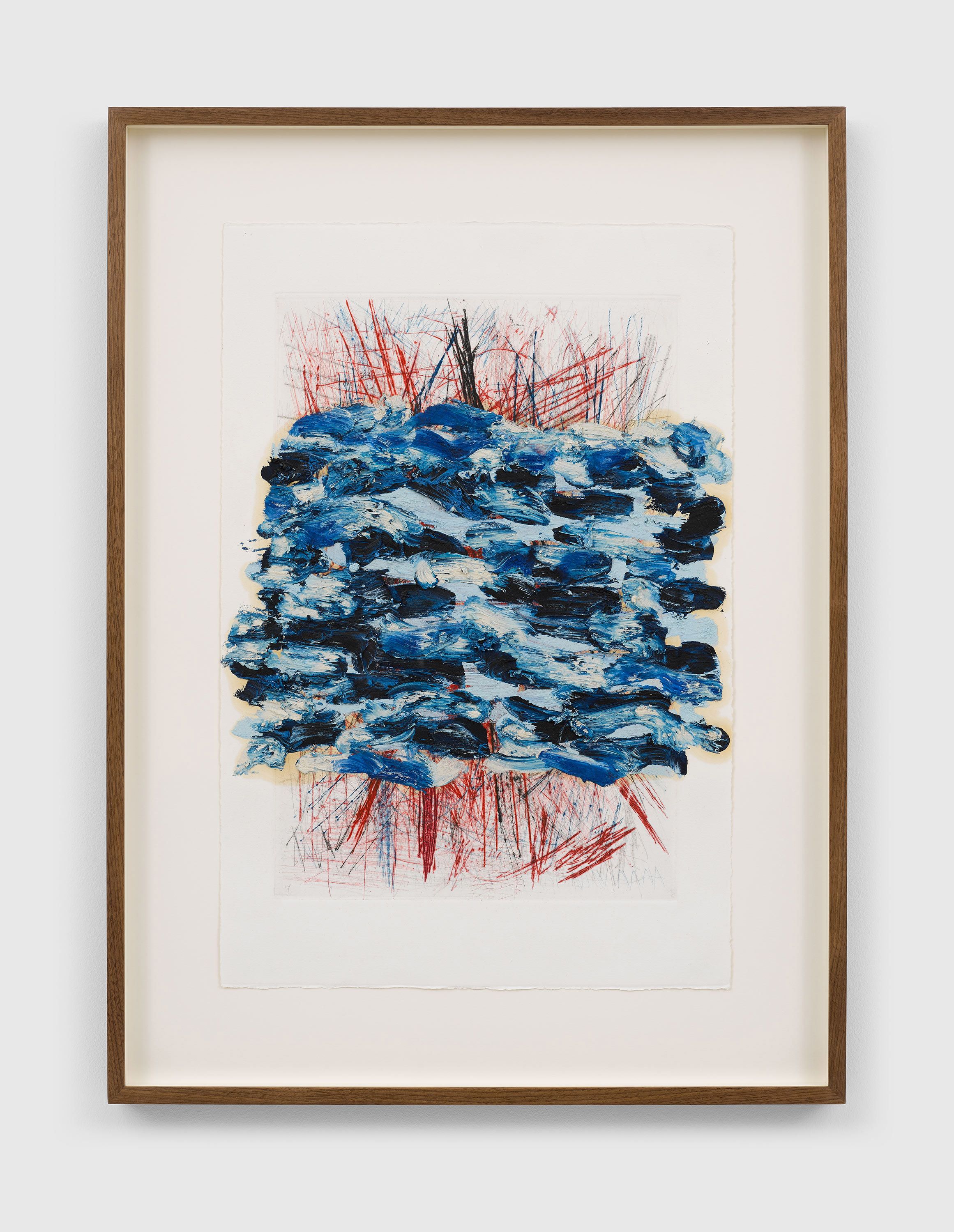 A mixed media work on paper by Oscar Murillo, titled surge (poetics of flight), dated 2021.