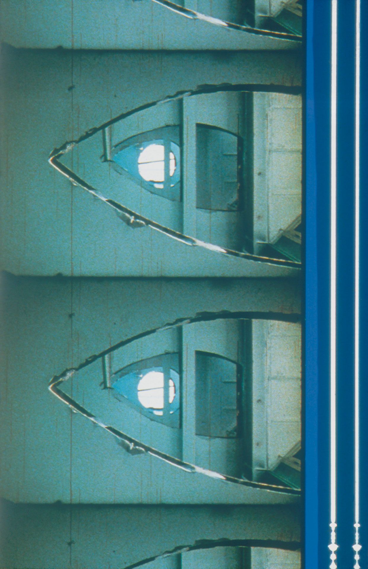 A still from a film by Gordon Matta-Clark, titled Office Baroque, dated 1977.