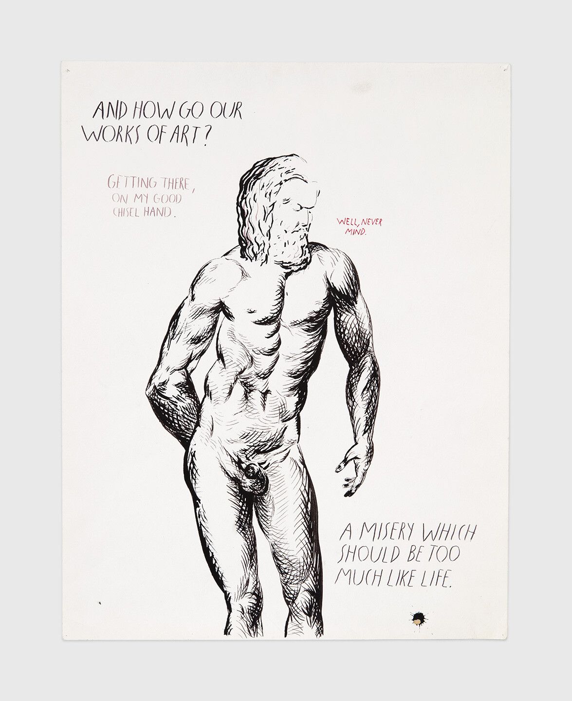 An ink drawing by Raymond Pettibon titled No Title (And how go...), dated 1992