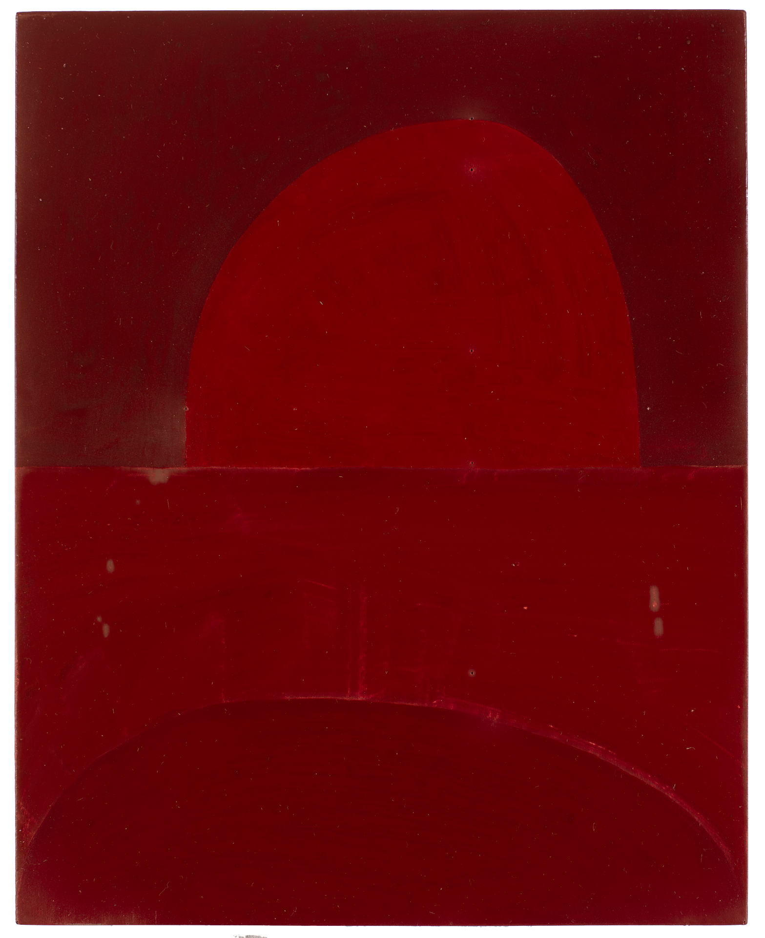 A painting by Suzan Frecon, titled embodiment of red, version 5 trial, dated 2006.