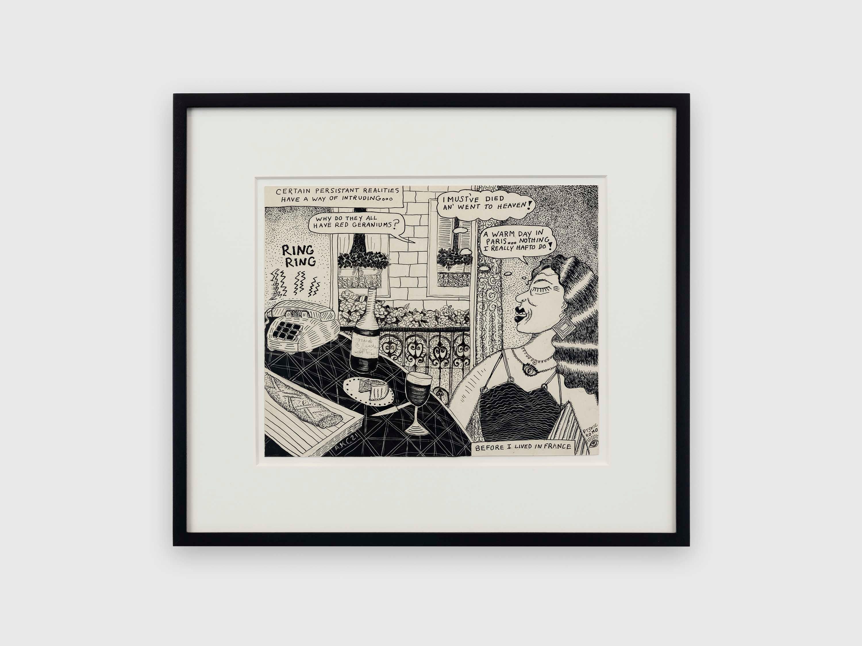 An ink and graphite on paper drawing by Aline Kominsky-Crumb, titled Before I Lived in France, dated 2021.