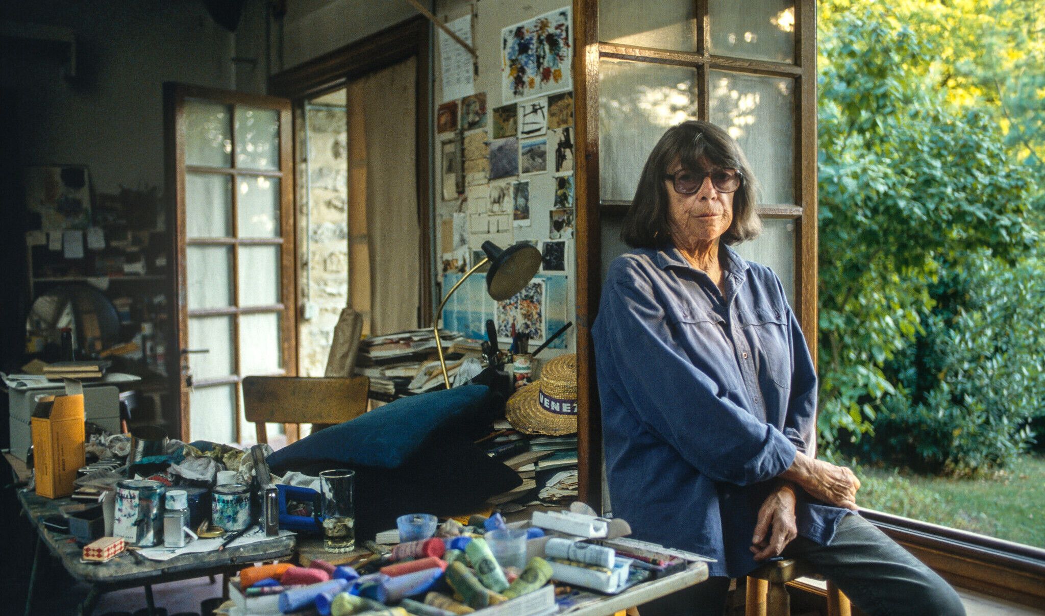 An image of Joan Mitchell in her studio, Vétheuil, dated 1991