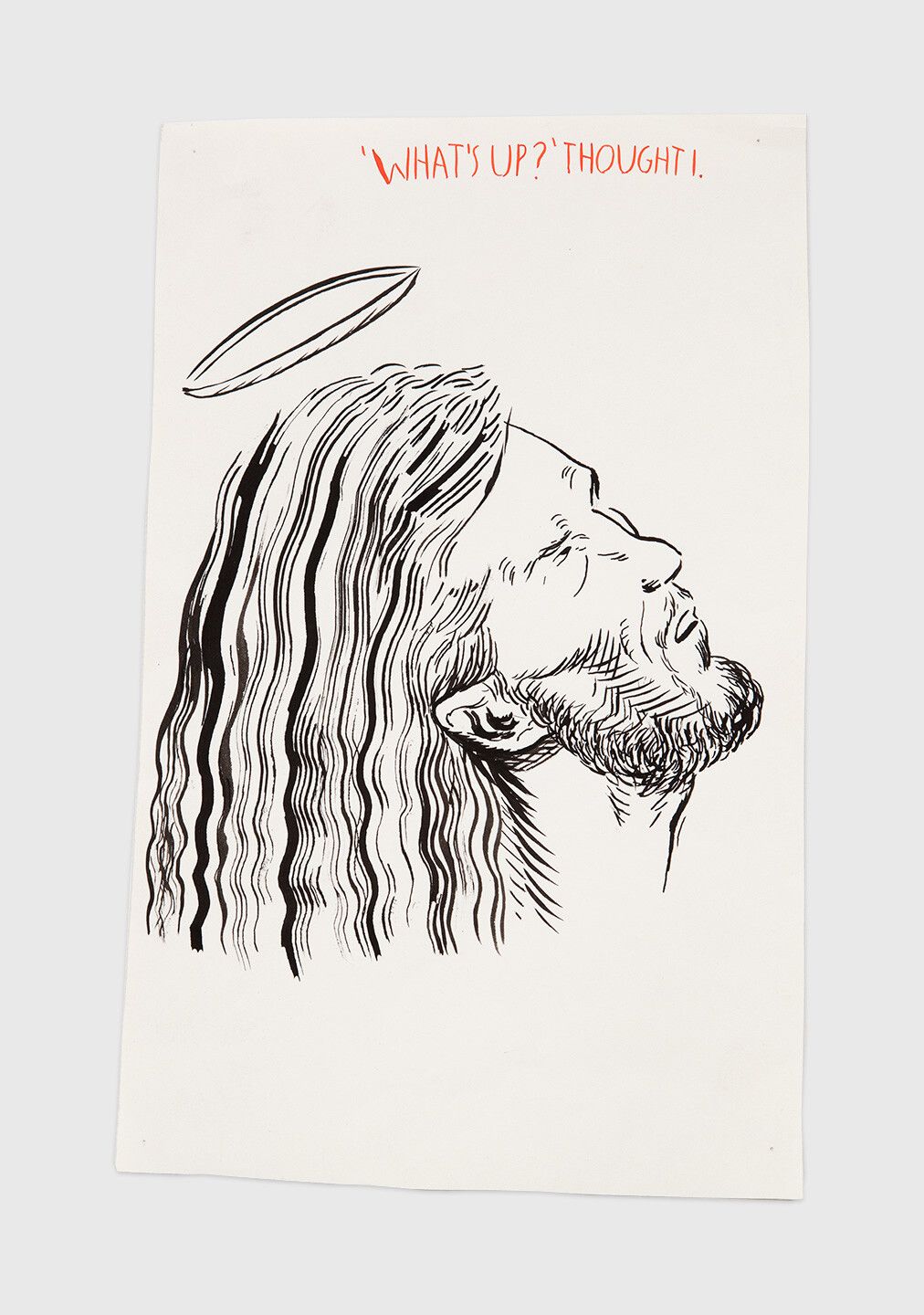 An ink drawing by Raymond Pettibon titled No Title (What's up thought...), dated 1991