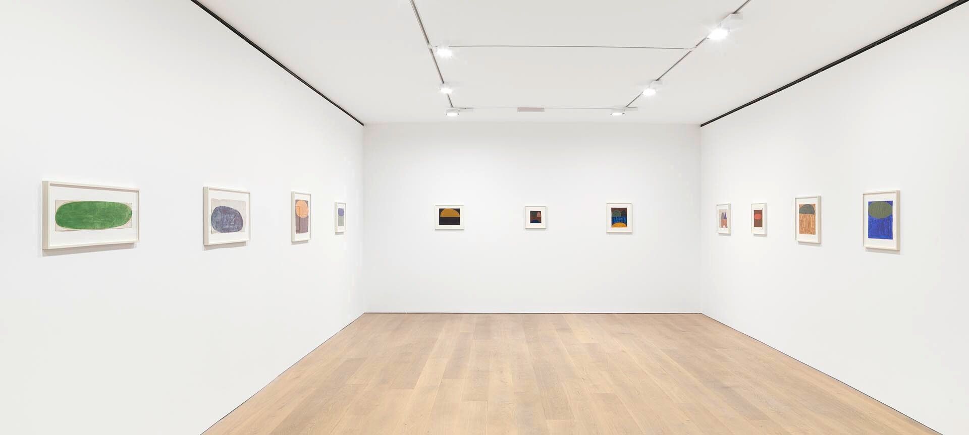 Installation view of the exhibition Suzan Frecon watercolors and small oil paintings, at David Zwirner London, dated 2017.