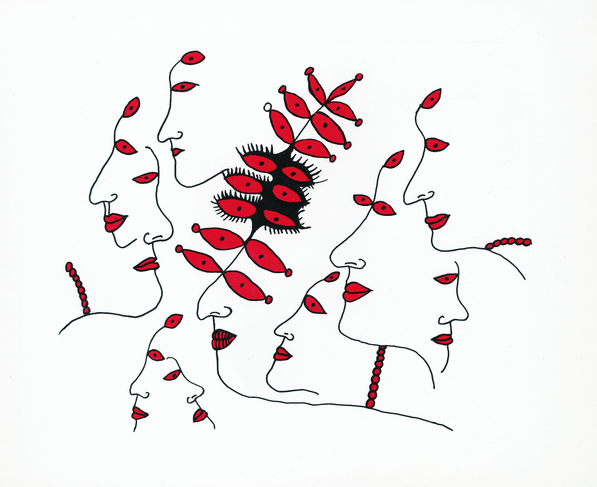A silkscreen print and etching on Moulin de Larroque paper artwork by Yayoi Kusama, titled GIRLS AWH, dated 2012.