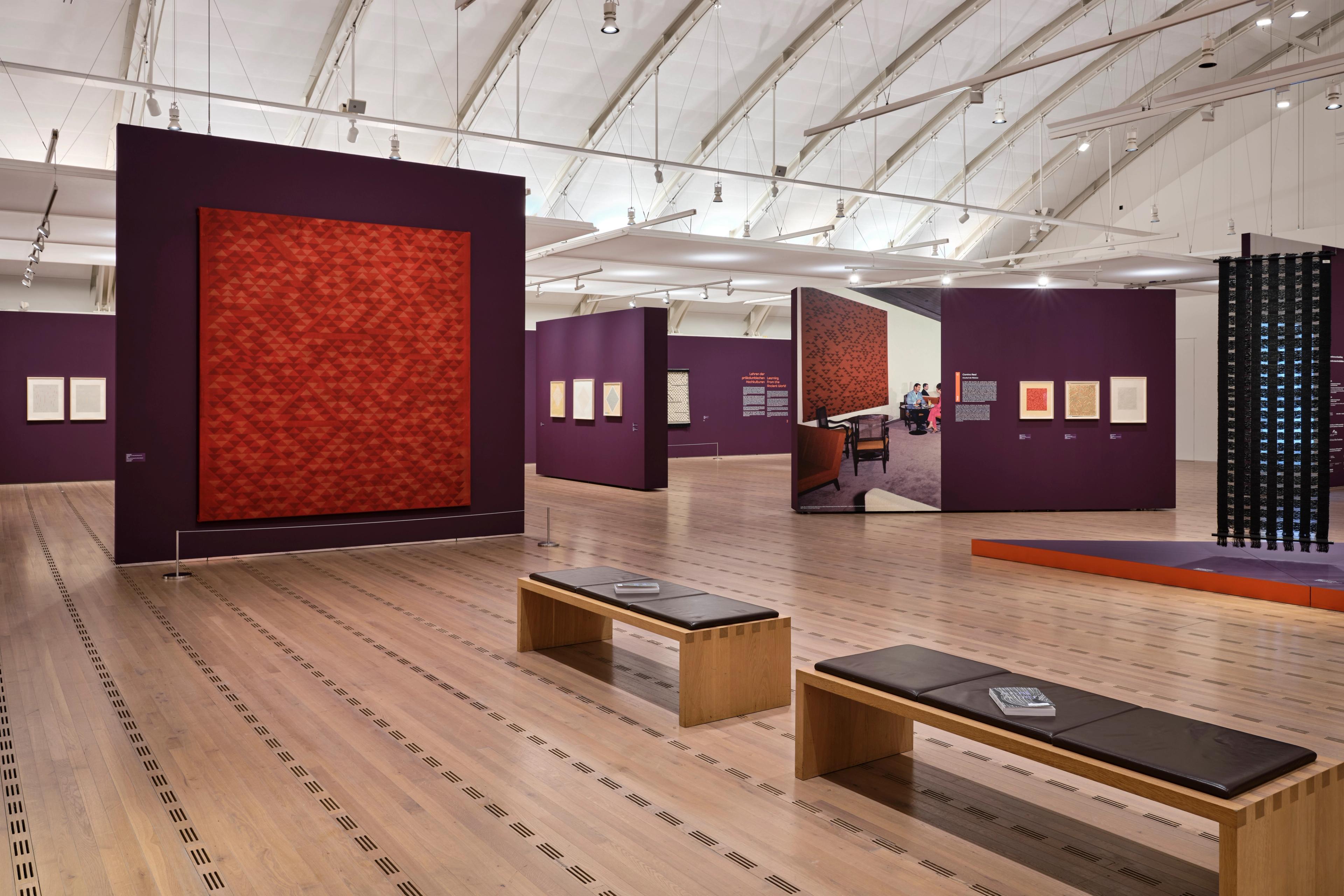 Installation view of the exhibition Anni Albers: Constructing Textiles at Zentrum Paul Klee, located in Bern, Switzerland, dated 2025-2026.