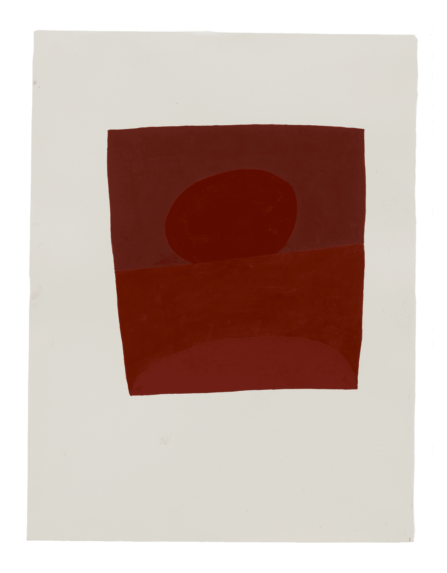 A painting by Suzan Frecon, titled still red, agate-burnished watercolor from large painting idea, variation 2, dated 2013.